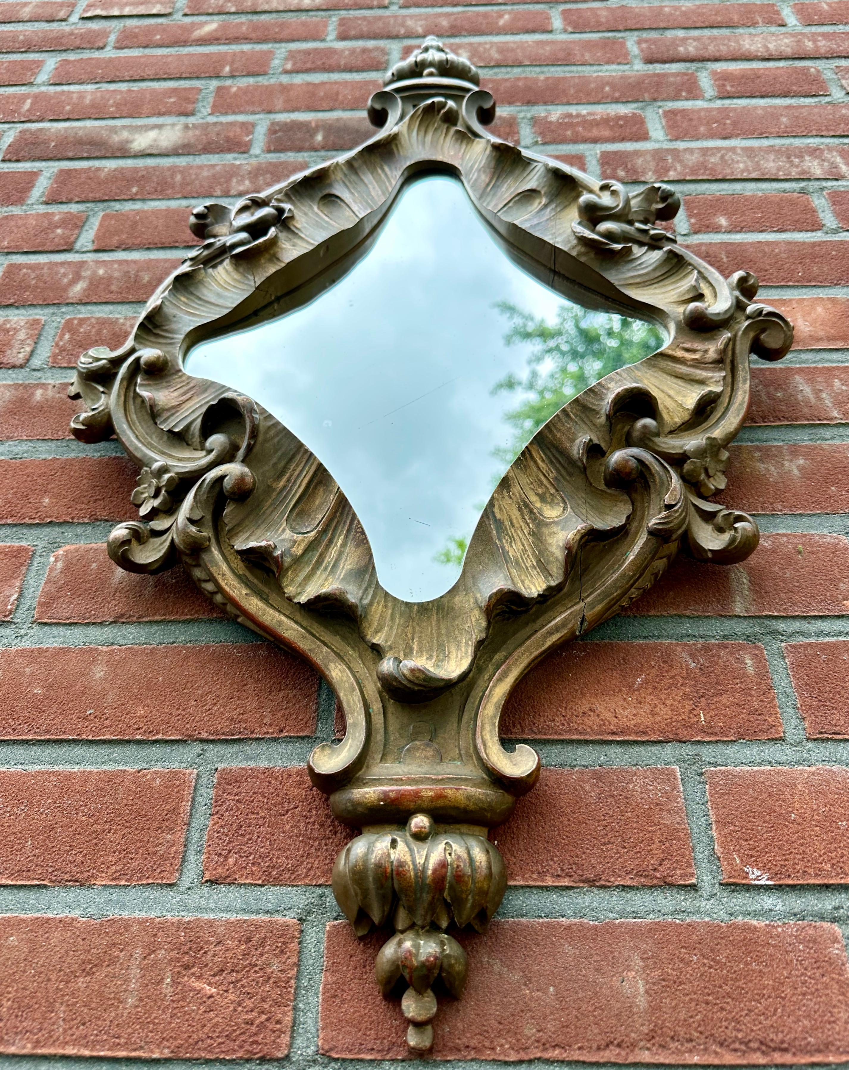Amazing Design, Deeply Hand Carved & Gilt Antique Baroque Revival Wall Mirror For Sale 2