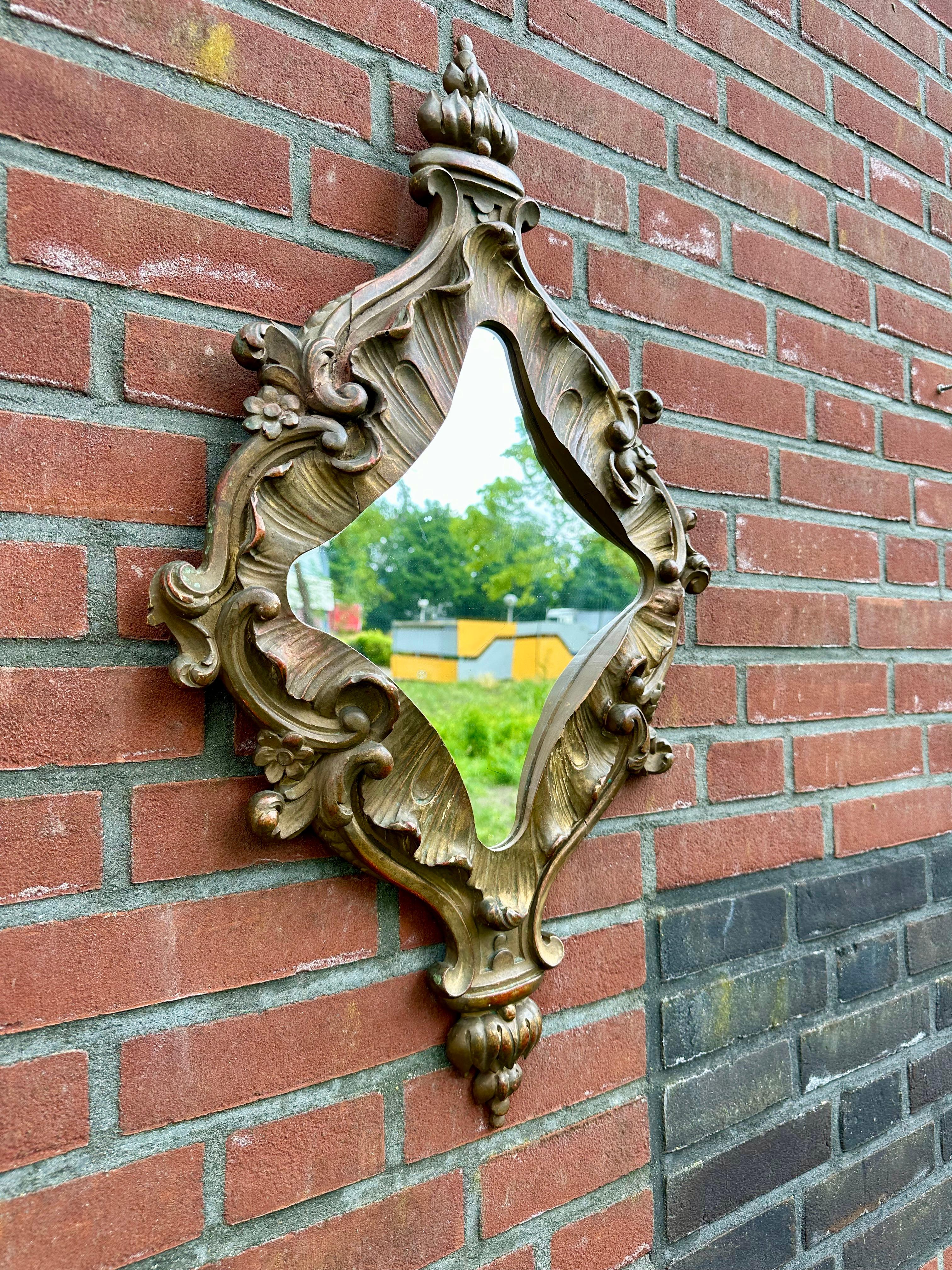 European Amazing Design, Deeply Hand Carved & Gilt Antique Baroque Revival Wall Mirror For Sale