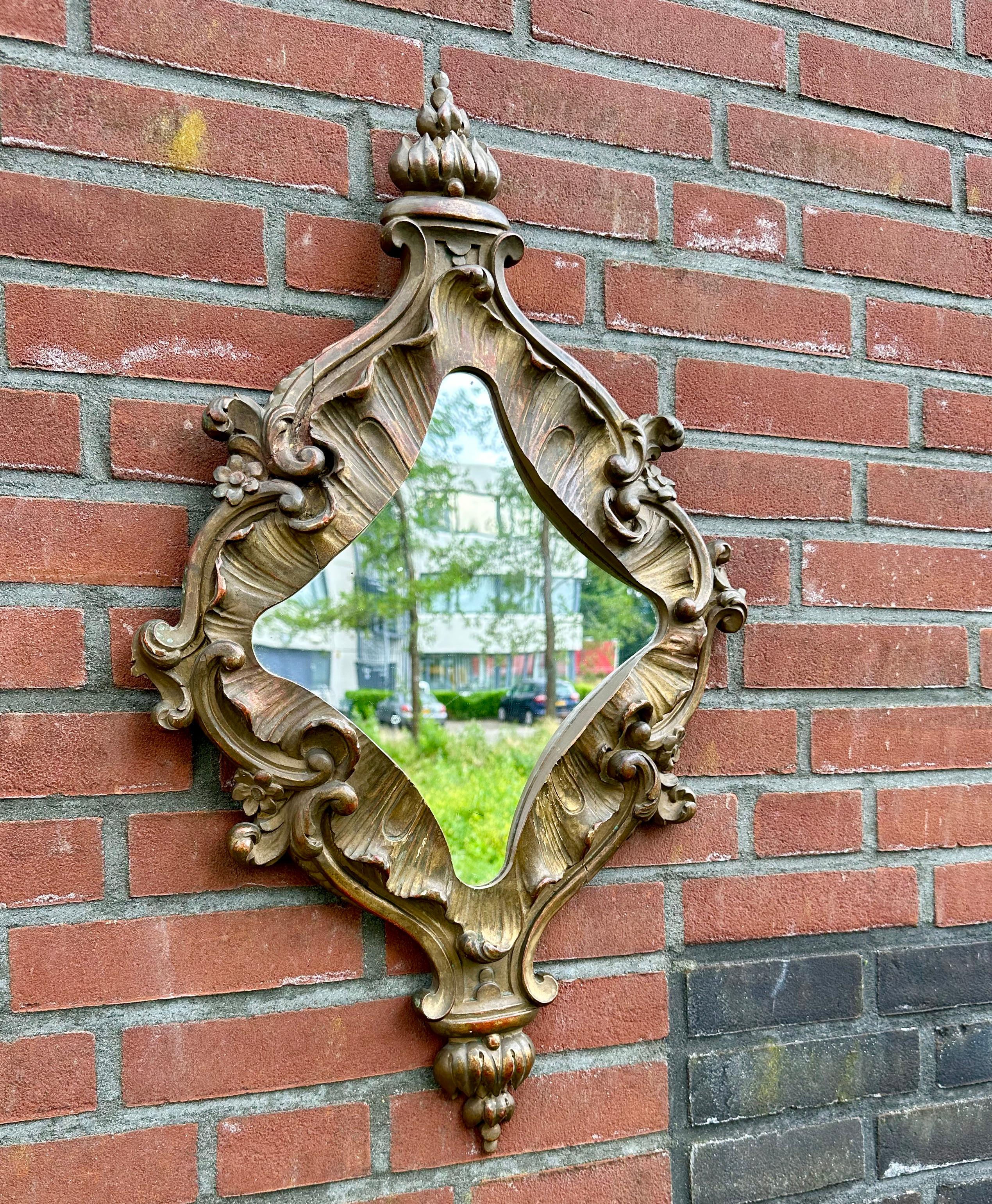 Hand-Carved Amazing Design, Deeply Hand Carved & Gilt Antique Baroque Revival Wall Mirror For Sale