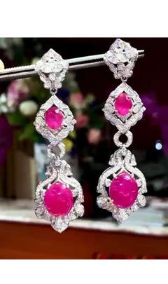AIG Certified 13.00 Carats Burma Rubies  3.50 Carats Diamonds 18K Gold Earrings