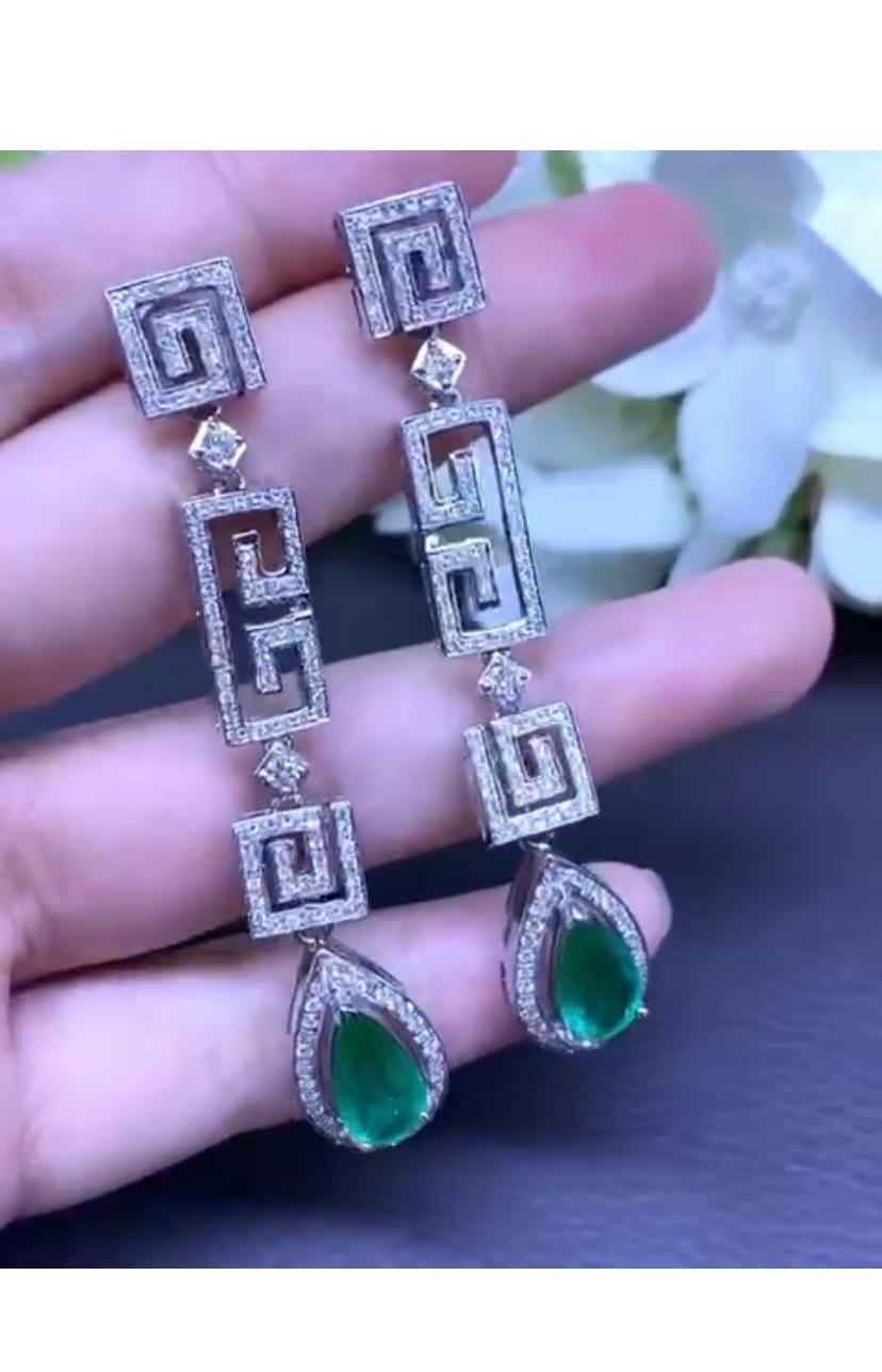 Women's AIG Certified 4.10 Carats Zambian Emeralds  2.92 Ct Diamonds 18K Gold Earrings  For Sale