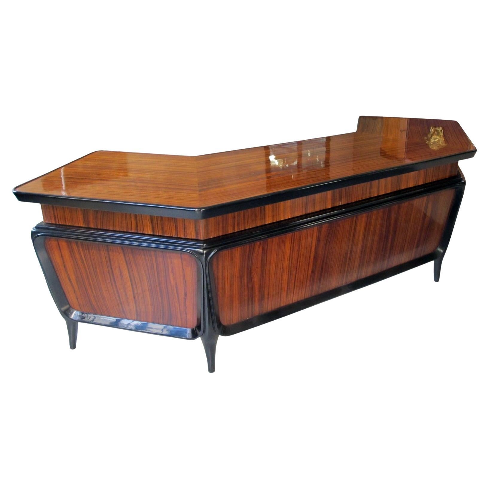 Magnifique bureau Art déco en bois zébré de France, 1930 en vente