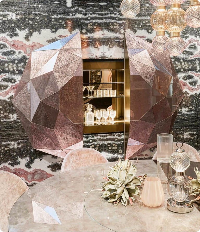 Amazing Diamante Bar Cabinet Vetrite Interior Bronzed Glass For Sale 1