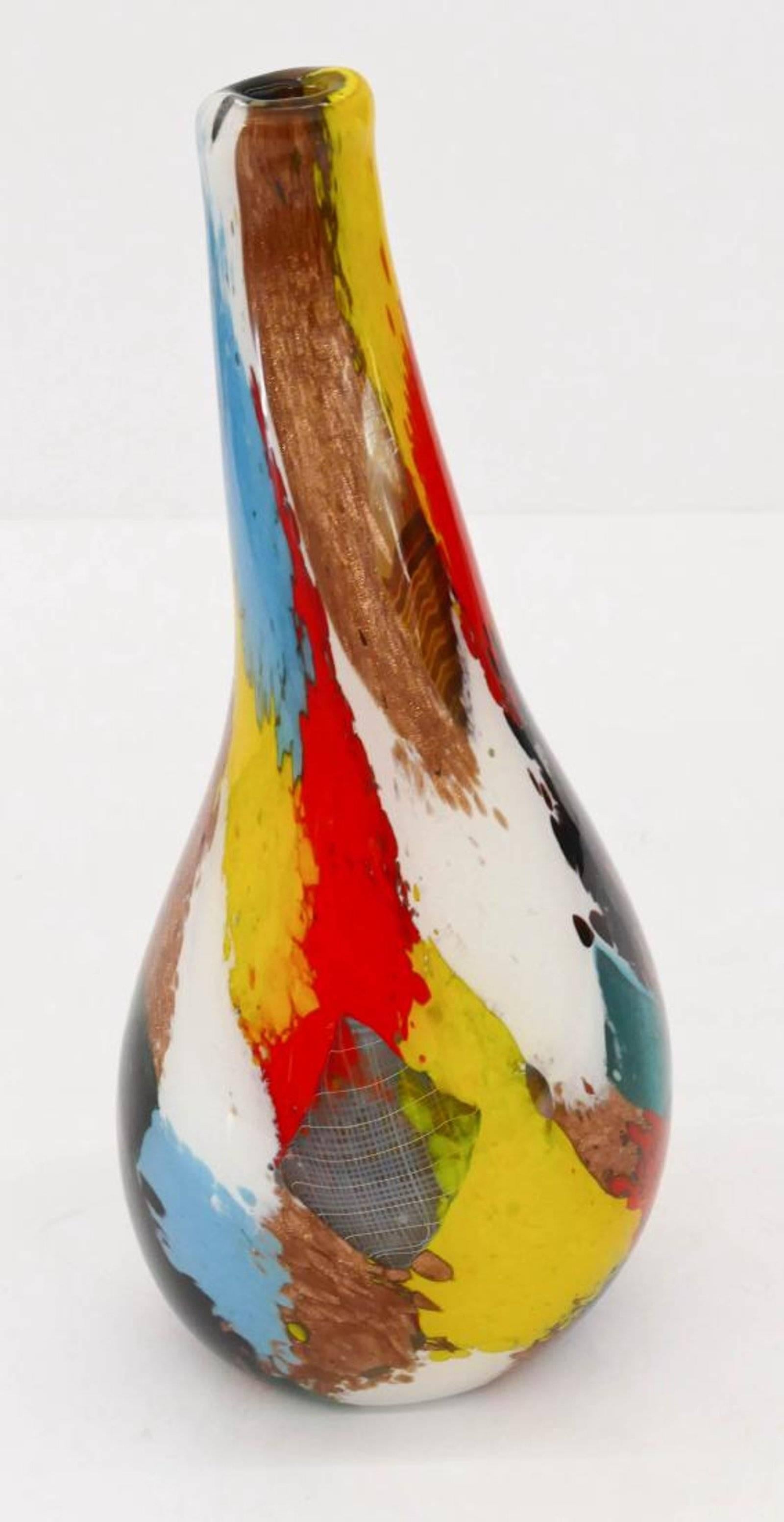 Large Dino Martens model 3122 Olaf Oriente vase, circa 1950s. Abstract pinwheel and brilliant colors throughout.
