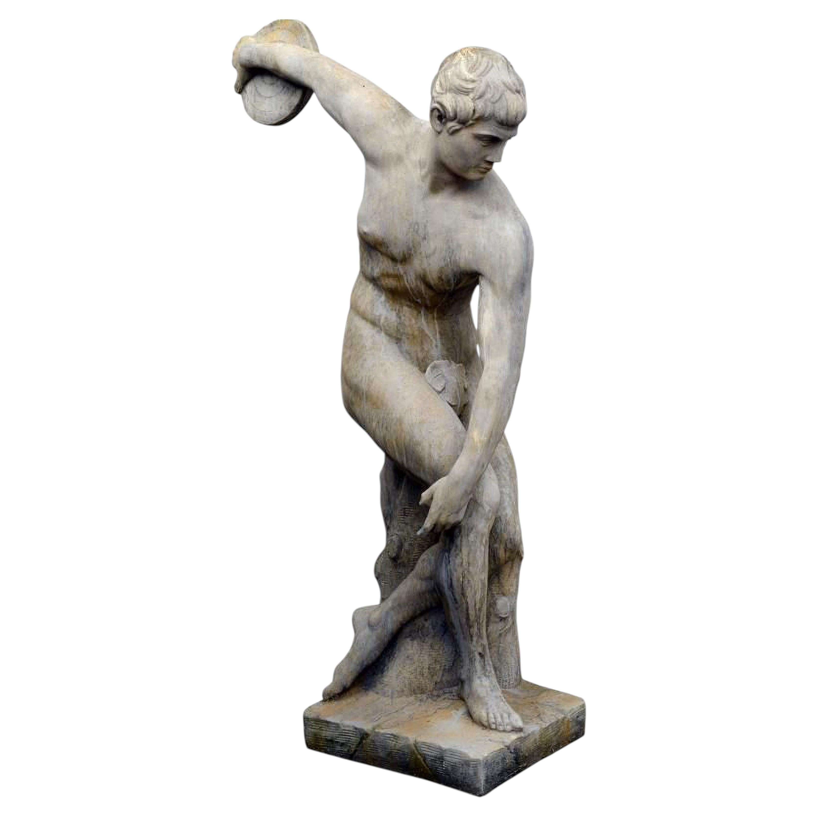 Amazing DISCOBOLUS OF MYRON OF THE VATICAN MUSEUMS STATUE IN CONCRETE H. 166cm For Sale
