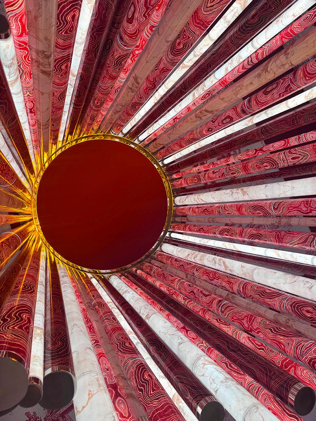 Katana tube composition chandelier is a breath-taking one of a kind chandelier , ideal for a big space area or a big staircase , completely customizable as a décor pattern length and composition , please feel free to reach us for a free render 