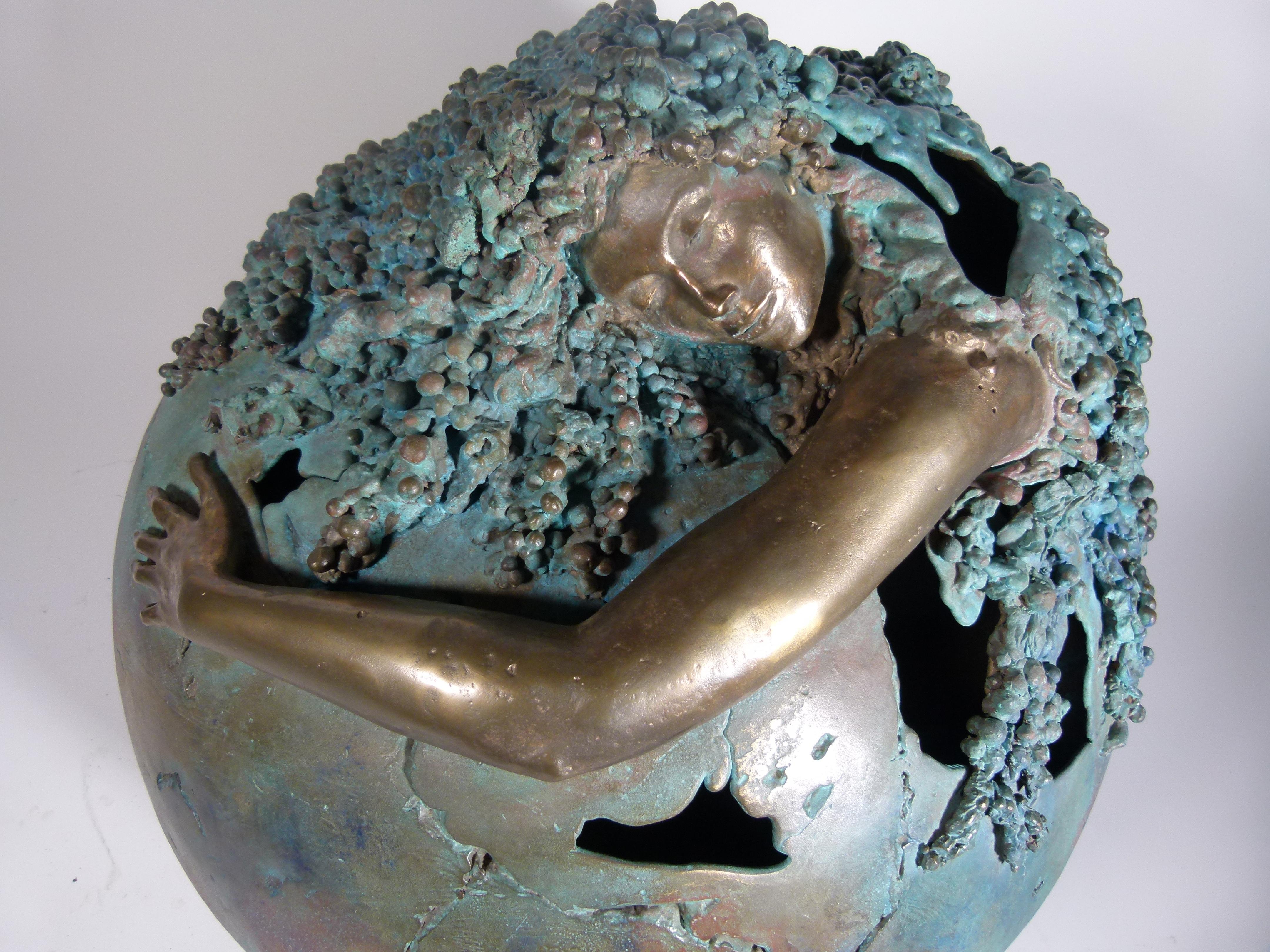 Post-Modern Jean-Jaques Argueyrolles Bronze and Brass Earth Sculpture, France