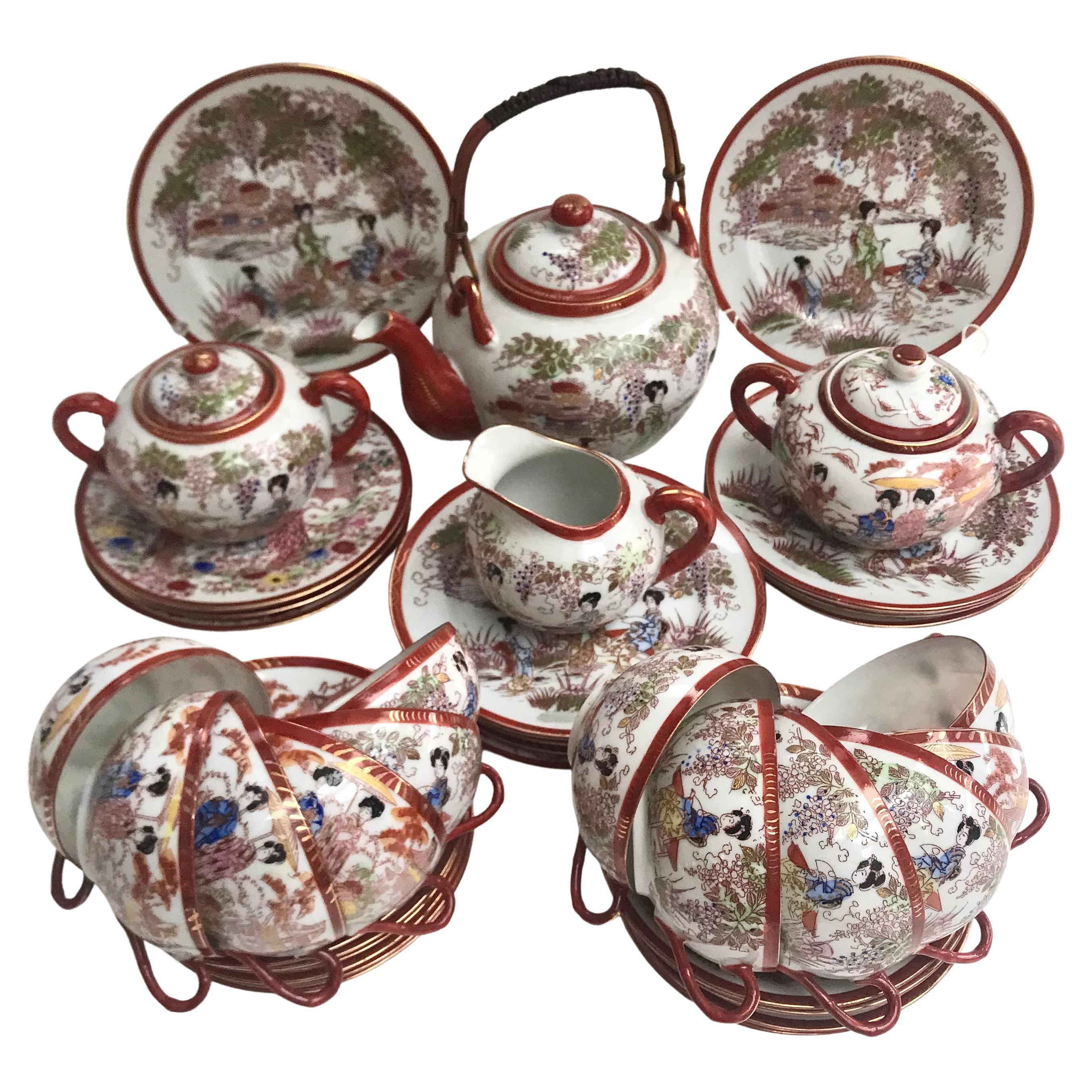 Asombroso Servicio de Café-Té de Porcelana de Cáscara de Huevo con Litofán de Japón, Años 40