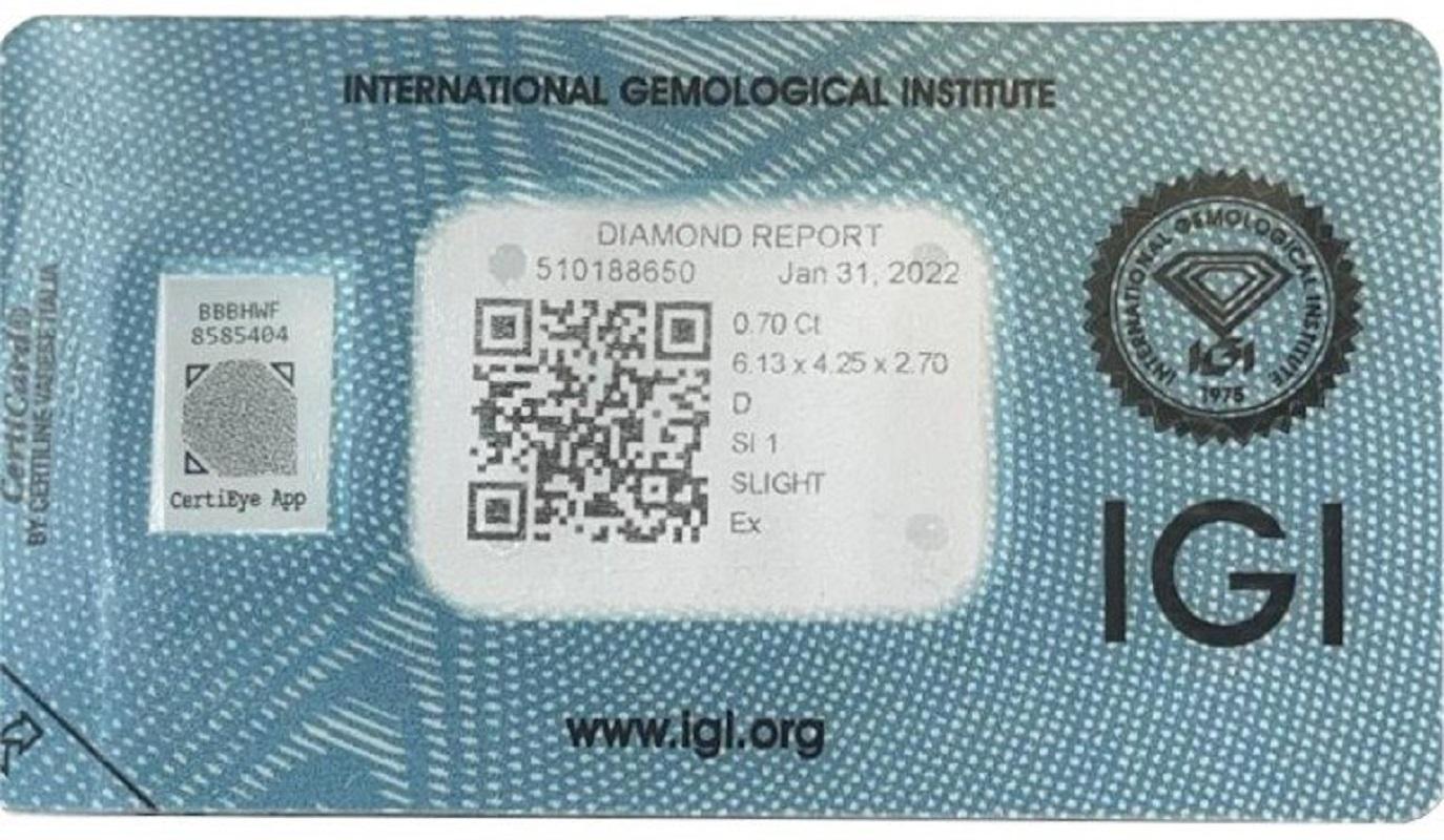 Auergewhnlicher Smaragdschliff mit einem 0,70 Karat D SI1, IGI-Zertifikat im Angebot 4