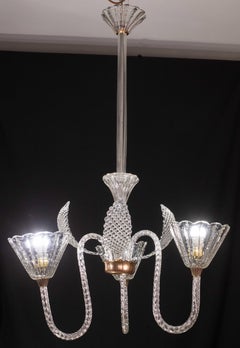 Amazing Ercole Barovier Art Deco Chandelier, "Bullicante" Glass Murano, 1940s