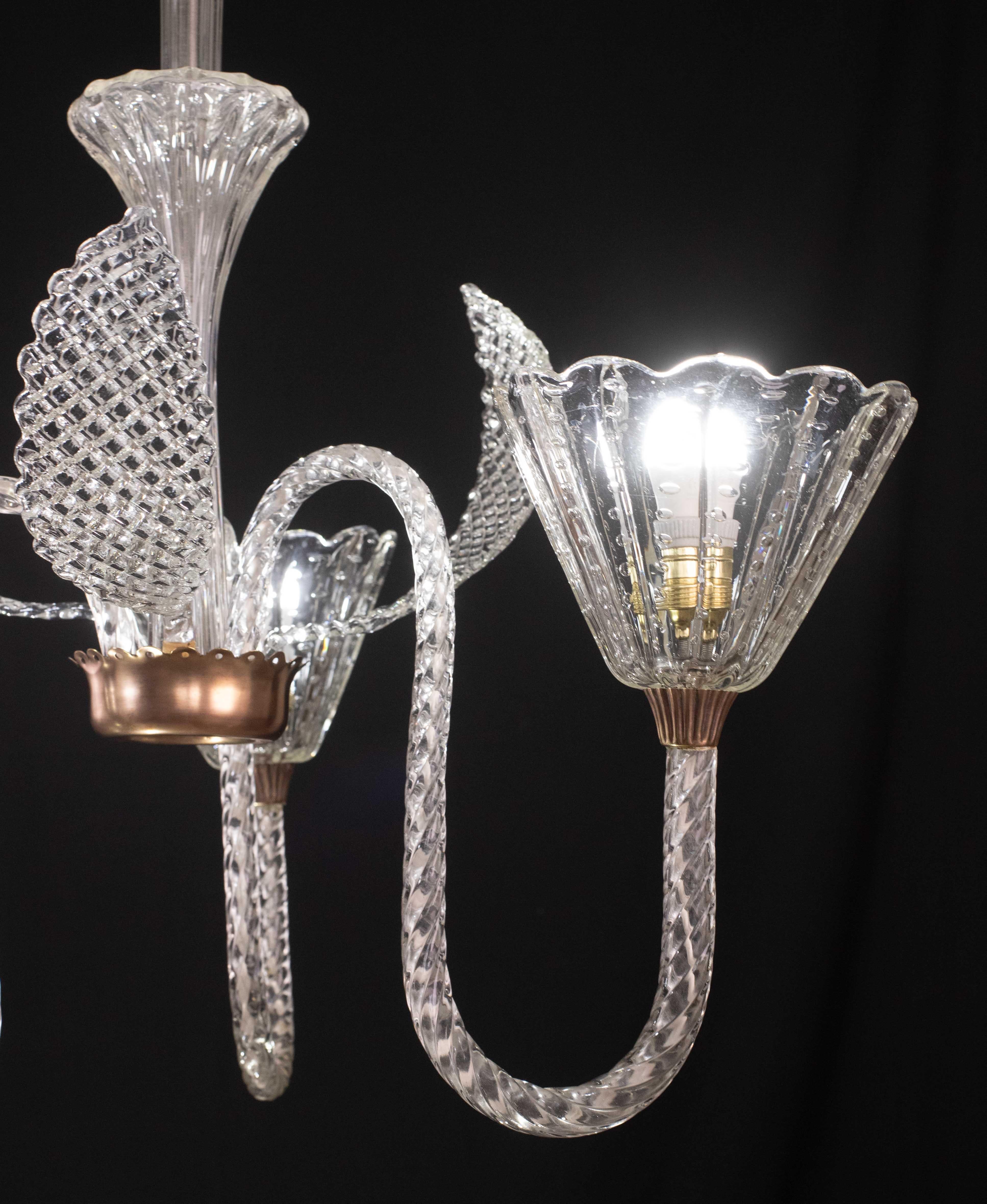 Metà XX secolo Incredibile lampadario Art Deco di Ercole Barovier, vetro di Murano 