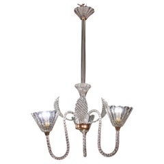 Amazing Ercole Barovier Art Deco Chandelier, "Bullicante" Glass Murano, 1940s