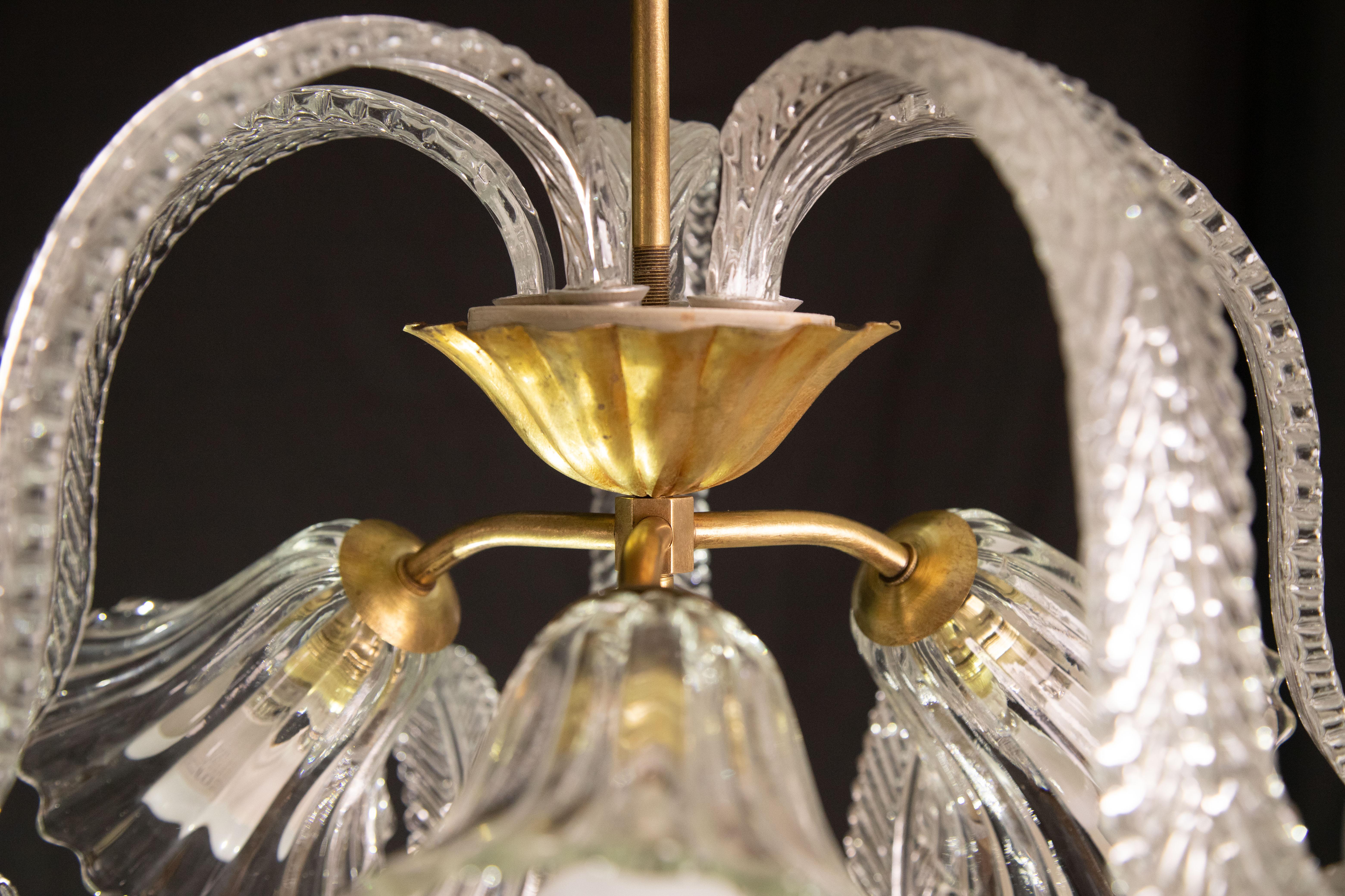 Amazing Ercole Barovier Art Deco Chandelier, Murano Glass, 1940s For Sale 3