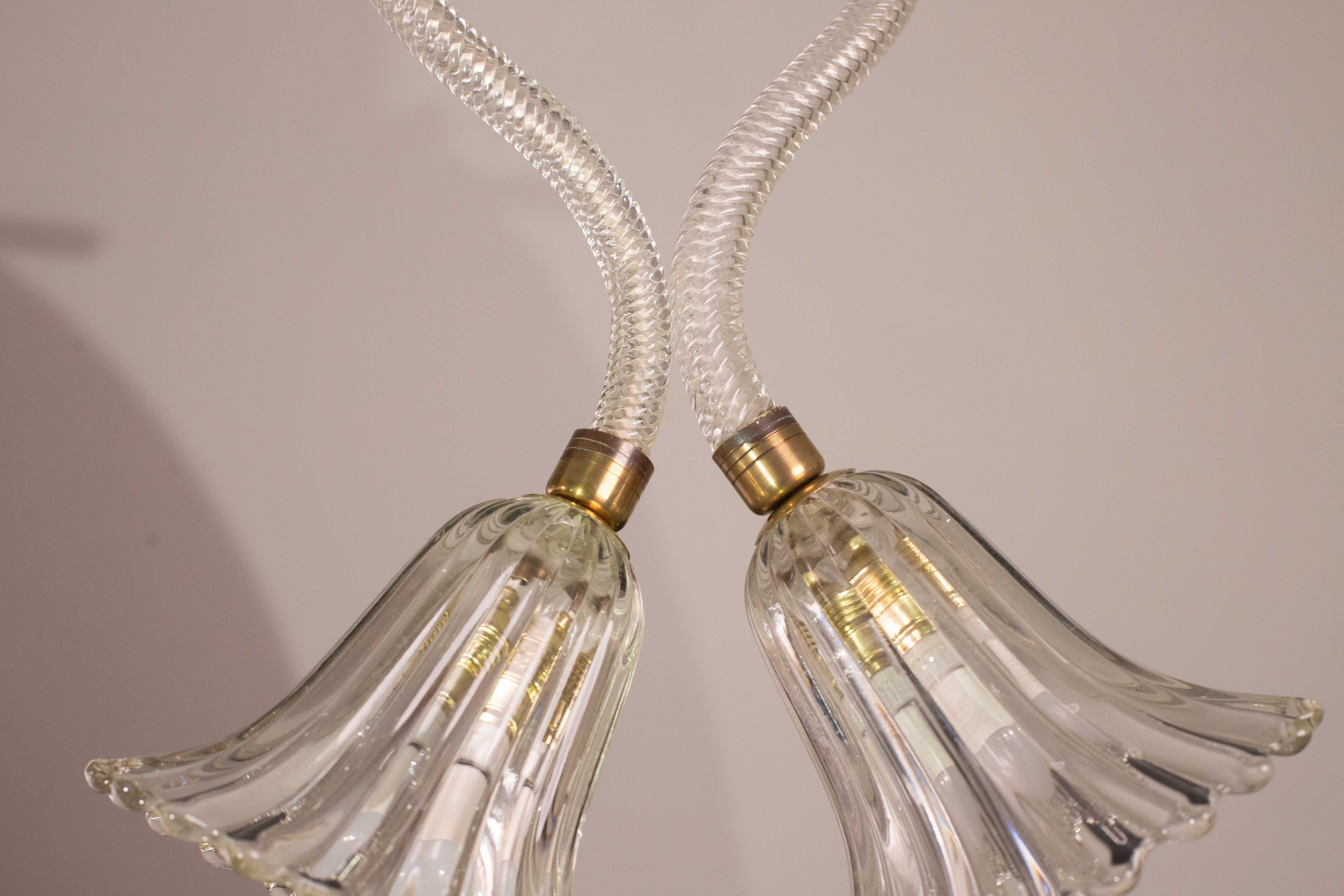Incredibile lampadario Art Deco di Ercole Barovier, vetro di Murano, struttura in ottone anni '40 in vendita 7