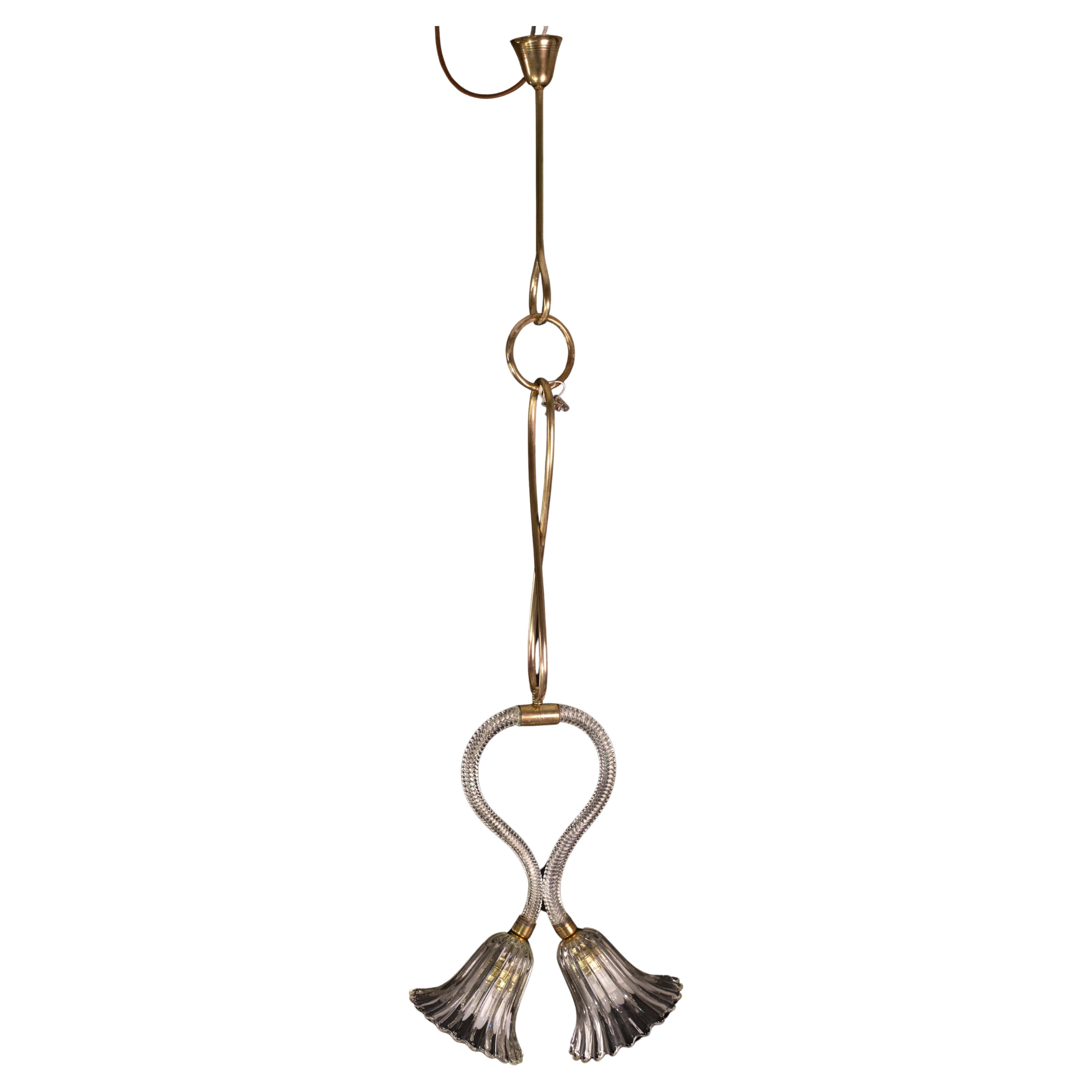 Europeo Incredibile lampadario Art Deco di Ercole Barovier, vetro di Murano, struttura in ottone anni '40 in vendita