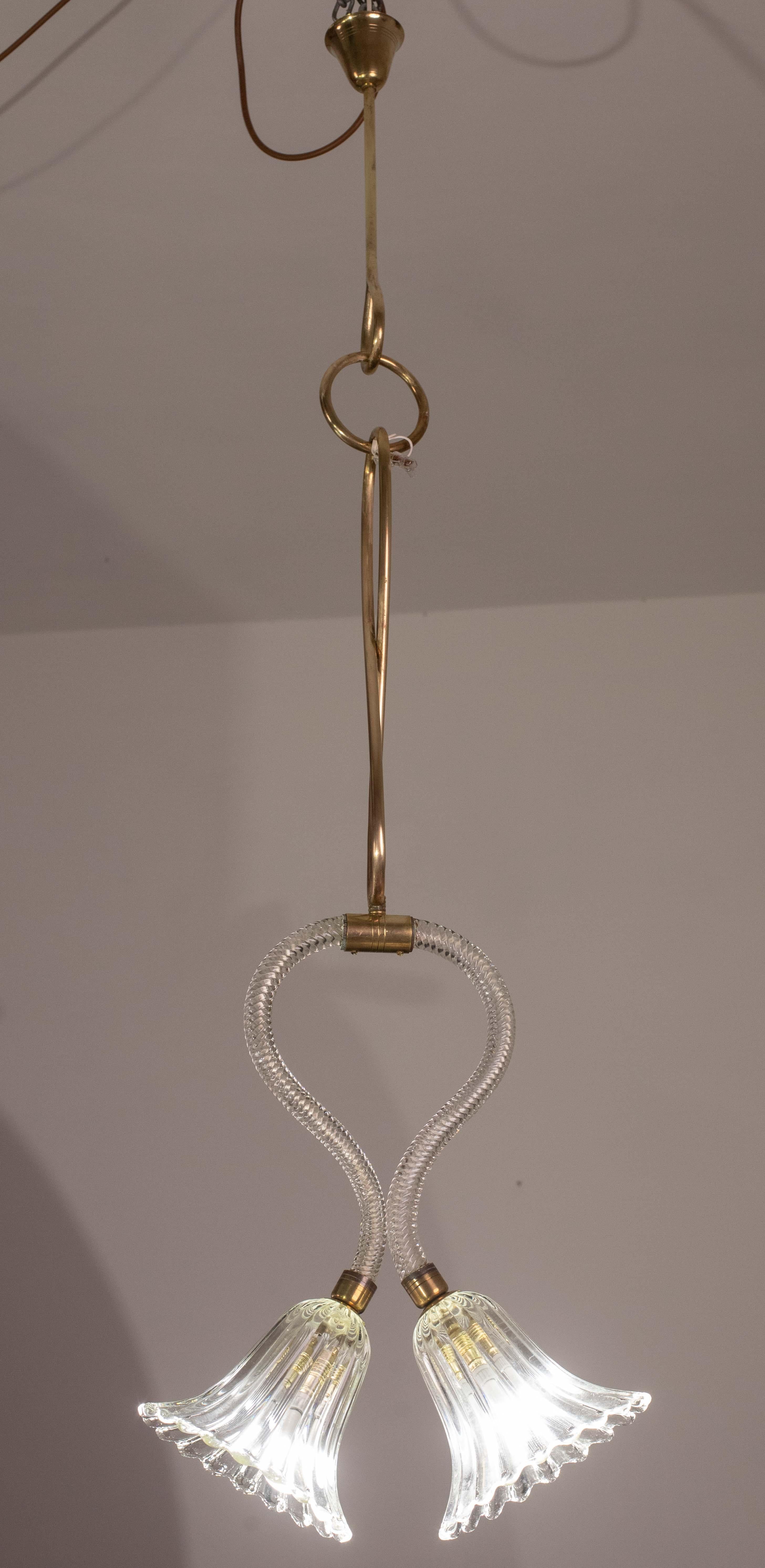 Metà XX secolo Incredibile lampadario Art Deco di Ercole Barovier, vetro di Murano, struttura in ottone anni '40 in vendita