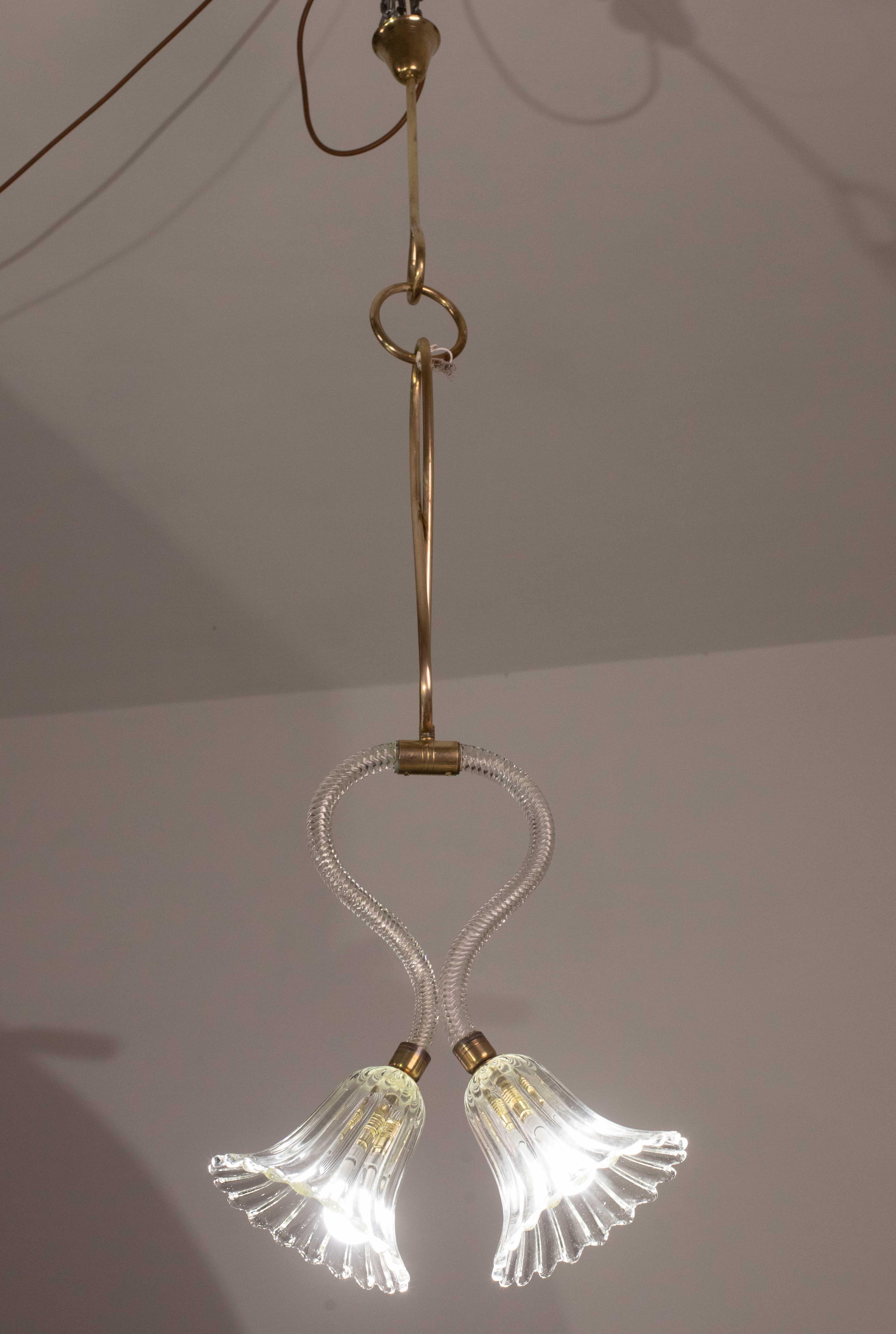 Vetro di Murano Incredibile lampadario Art Deco di Ercole Barovier, vetro di Murano, struttura in ottone anni '40 in vendita