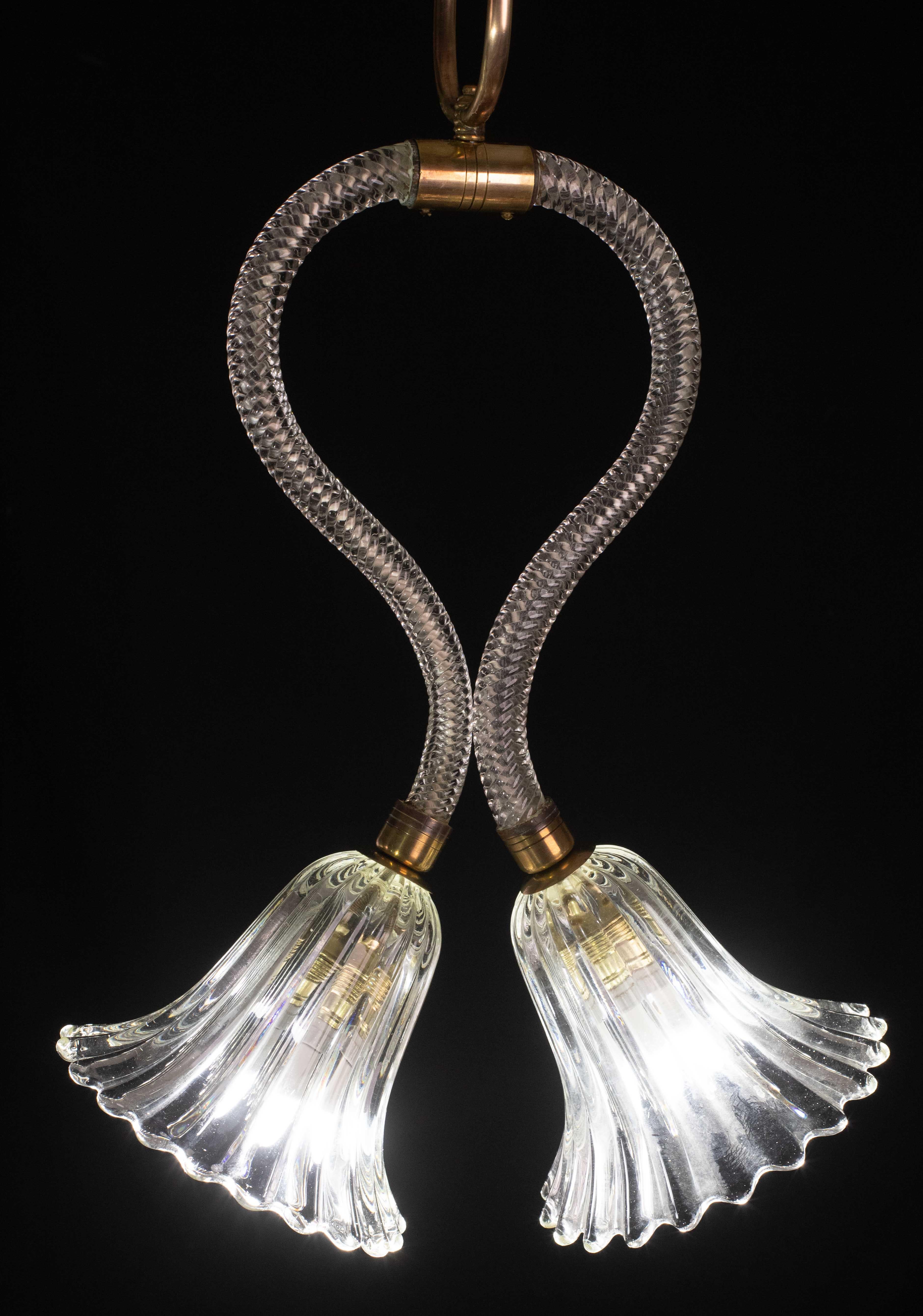 Incredibile lampadario Art Deco di Ercole Barovier, vetro di Murano, struttura in ottone anni '40 in vendita 1