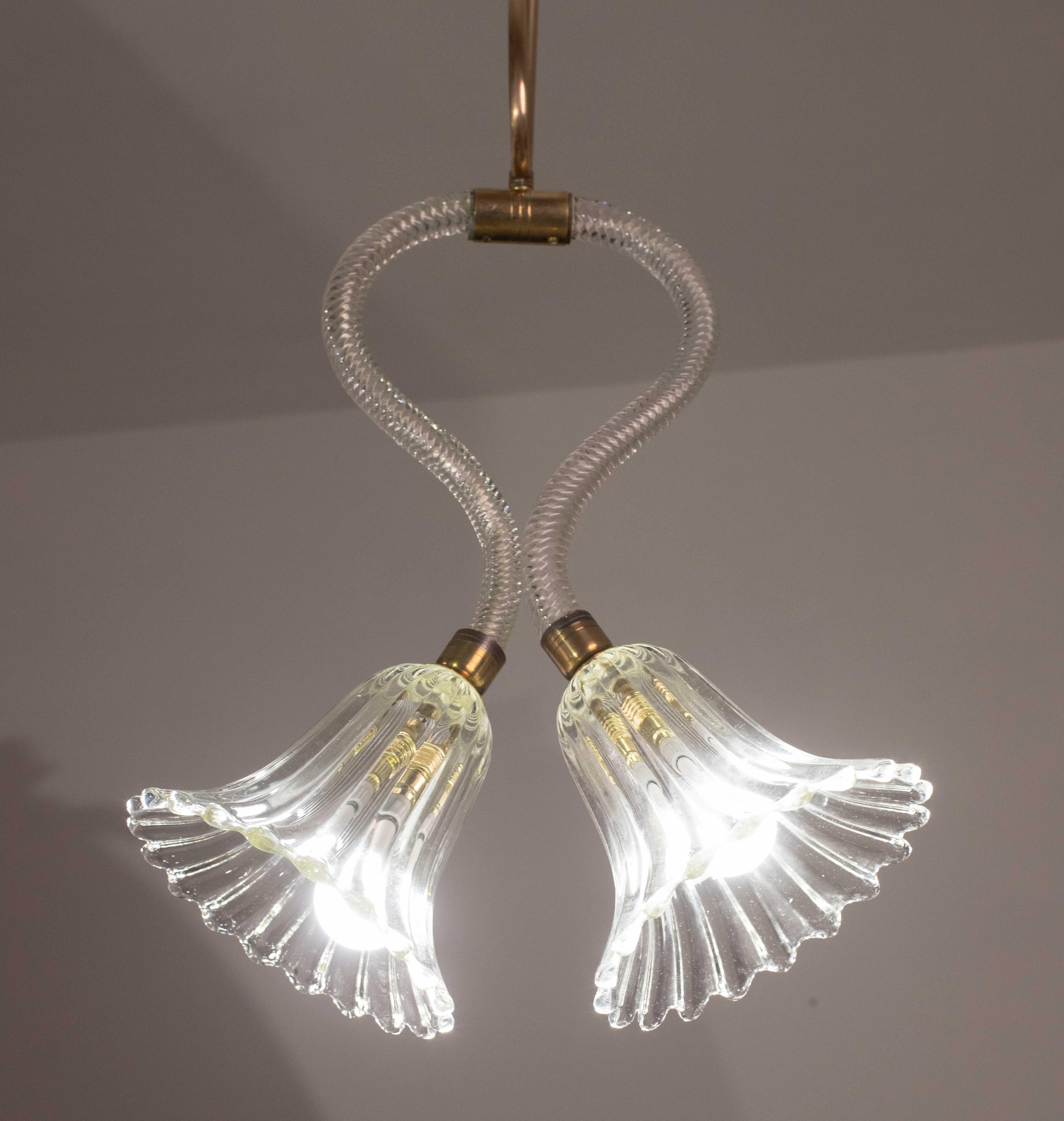 Incredibile lampadario Art Deco di Ercole Barovier, vetro di Murano, struttura in ottone anni '40 in vendita 2