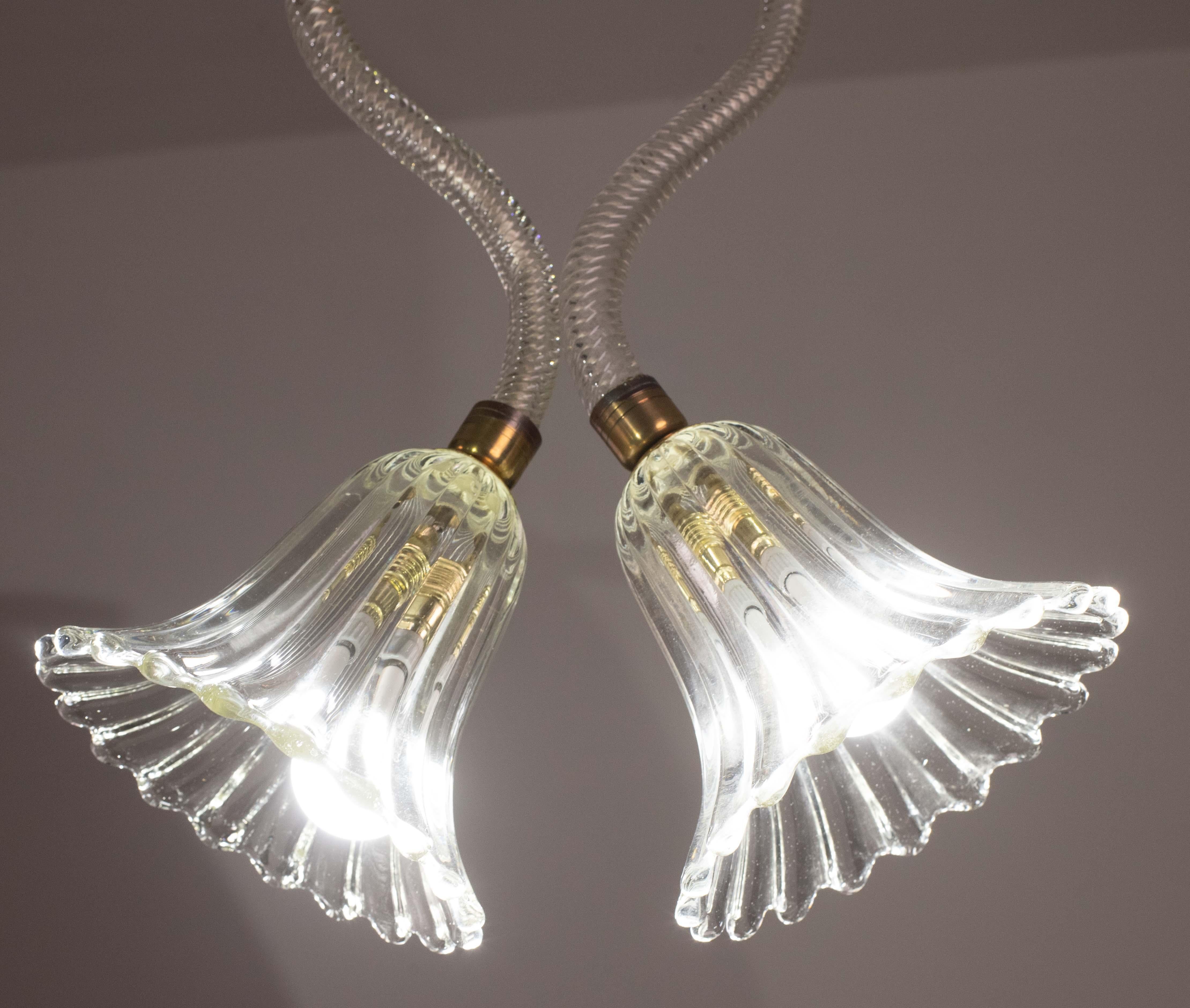 Incredibile lampadario Art Deco di Ercole Barovier, vetro di Murano, struttura in ottone anni '40 in vendita 3