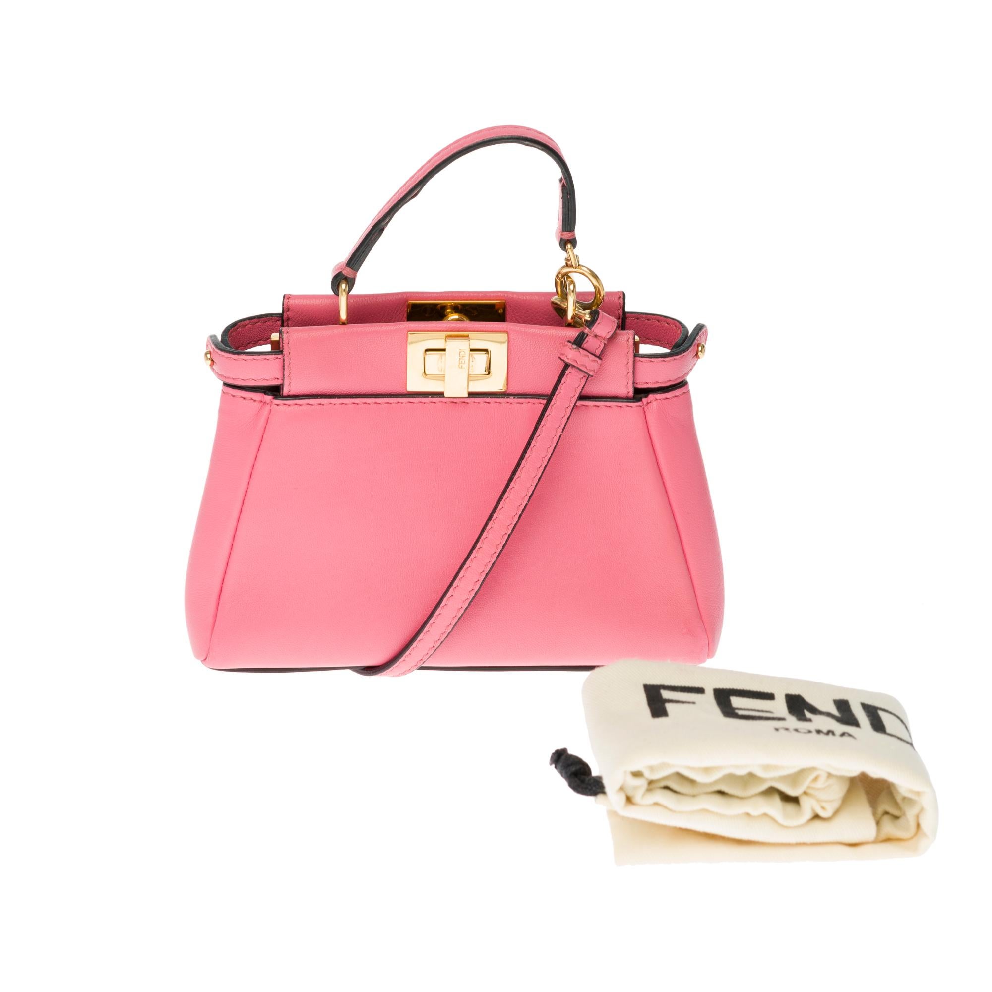 Amazing Fendi Micro Peekaboo shoulder bag in pink leather and gold hardware  6