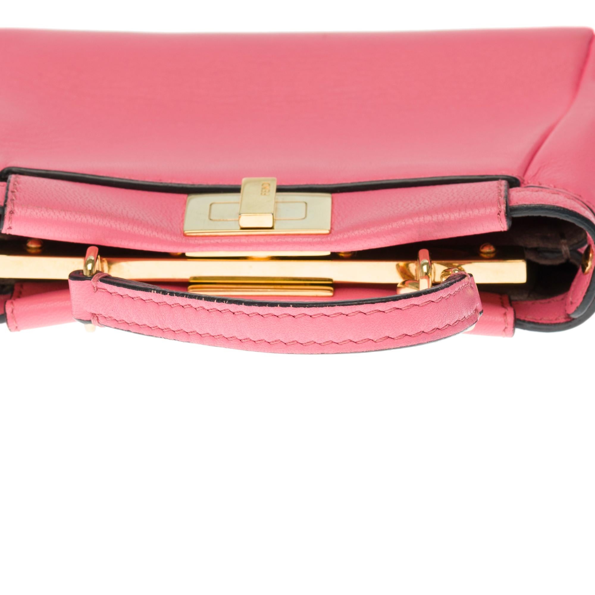 Amazing Fendi Micro Peekaboo shoulder bag in pink leather and gold hardware  3