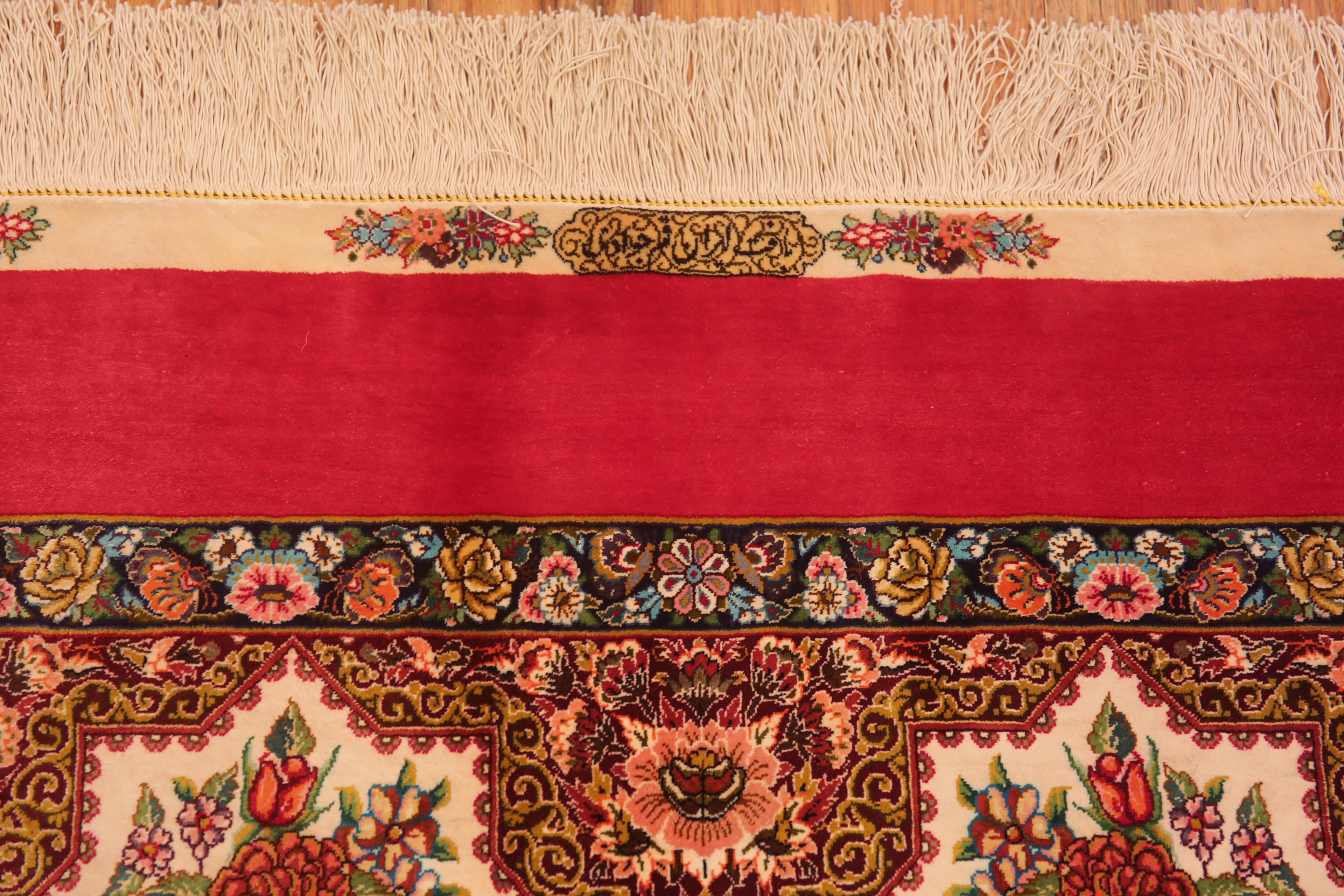 Tabriz Amazing Fine Floral Garden Vintage Luxurious Silk Persian Qum Rug 6'10
