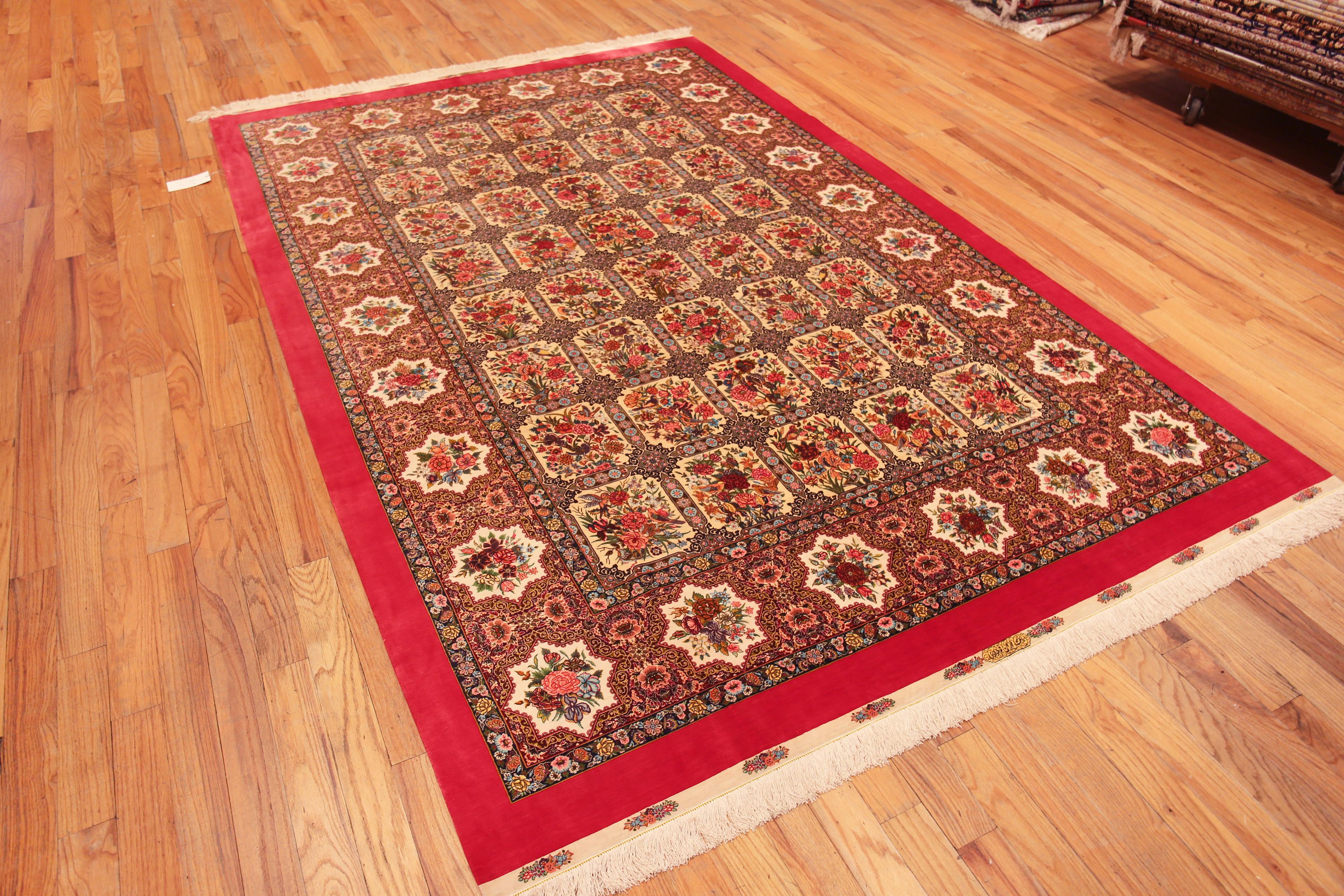 Amazing Fine Floral Garden Vintage Luxurious Silk Persian Qum Rug 6'10