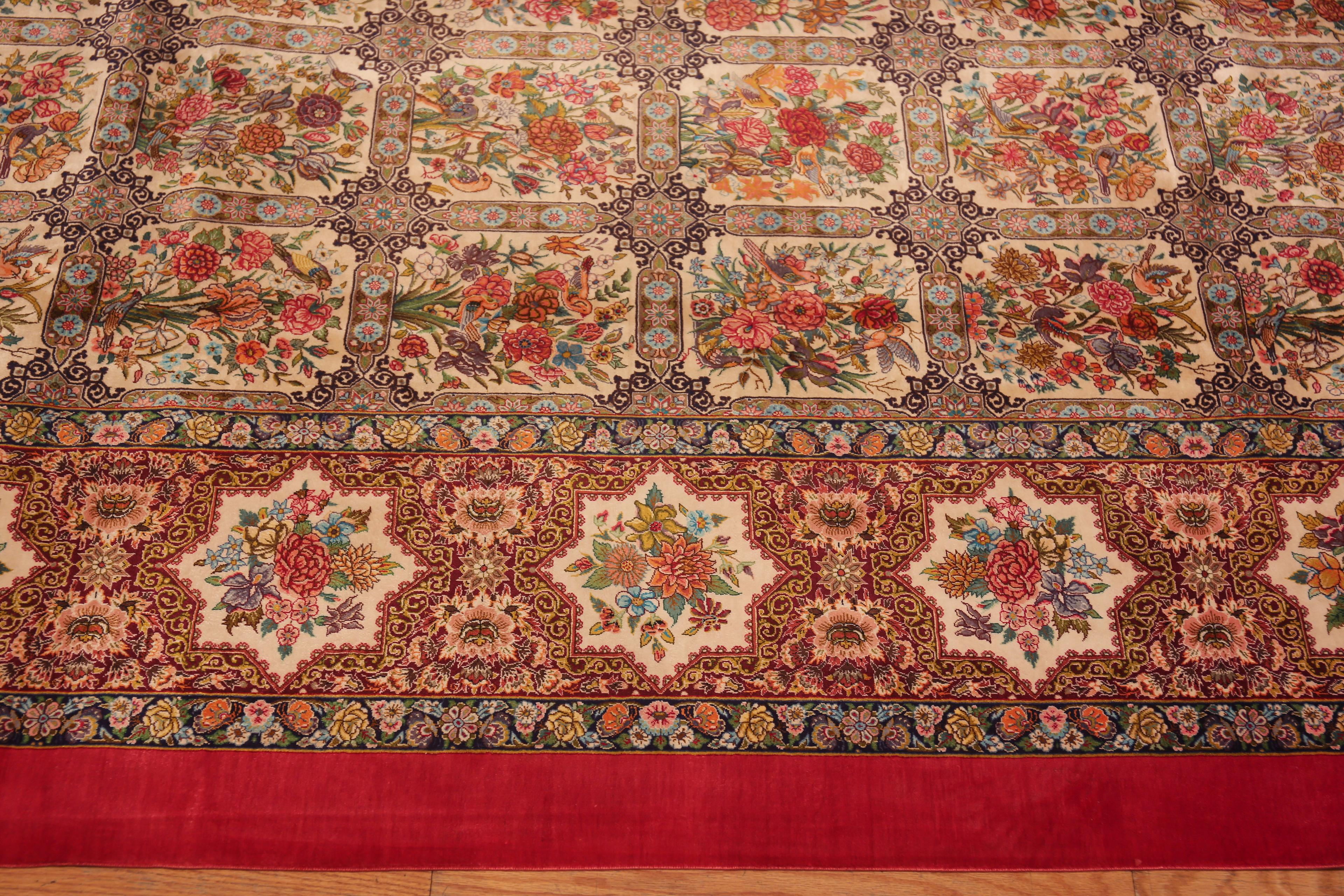 20th Century Amazing Fine Floral Garden Vintage Luxurious Silk Persian Qum Rug 6'10