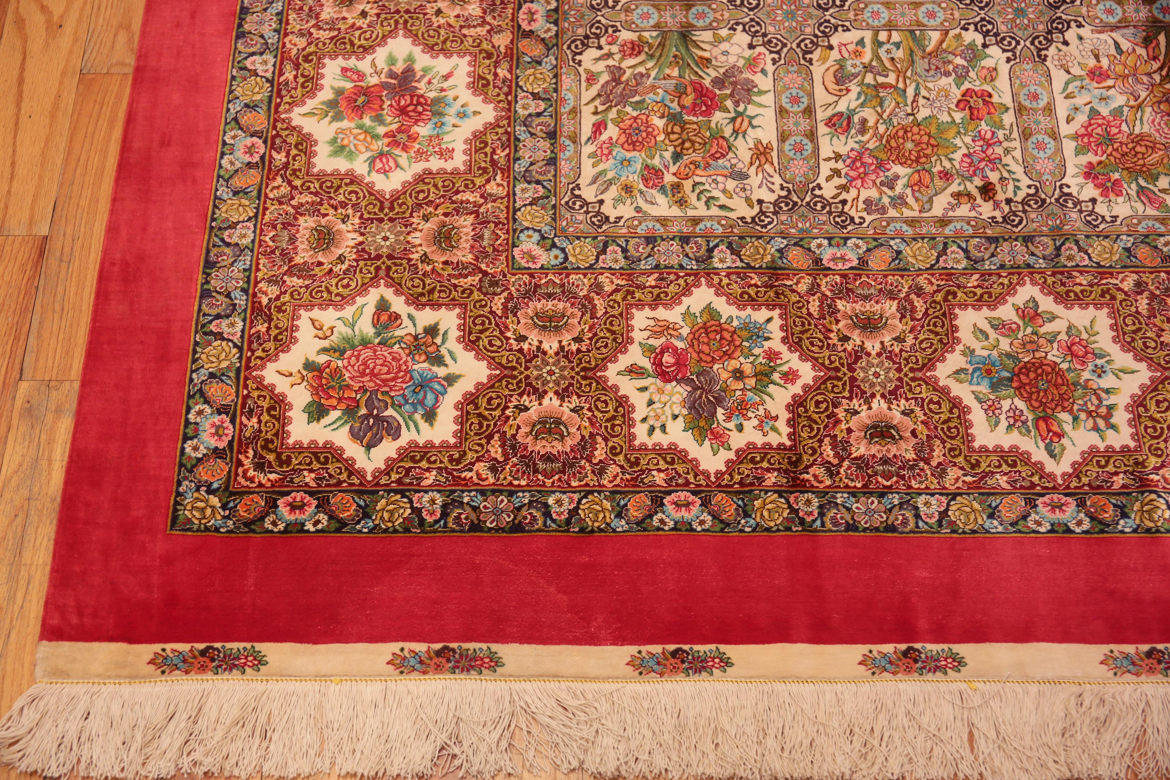 Amazing Fine Floral Garden Vintage Luxurious Silk Persian Qum Rug 6'10
