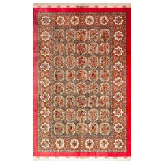 Amazing Fine Floral Garden Vintage Luxurious Silk Persian Qum Rug 6'10" x 10'3"