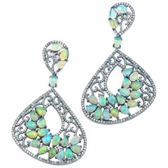 Amazing Fire Opal Dangle Earrings with 3.4 Carat Diamonds, One of a Kind Piece
