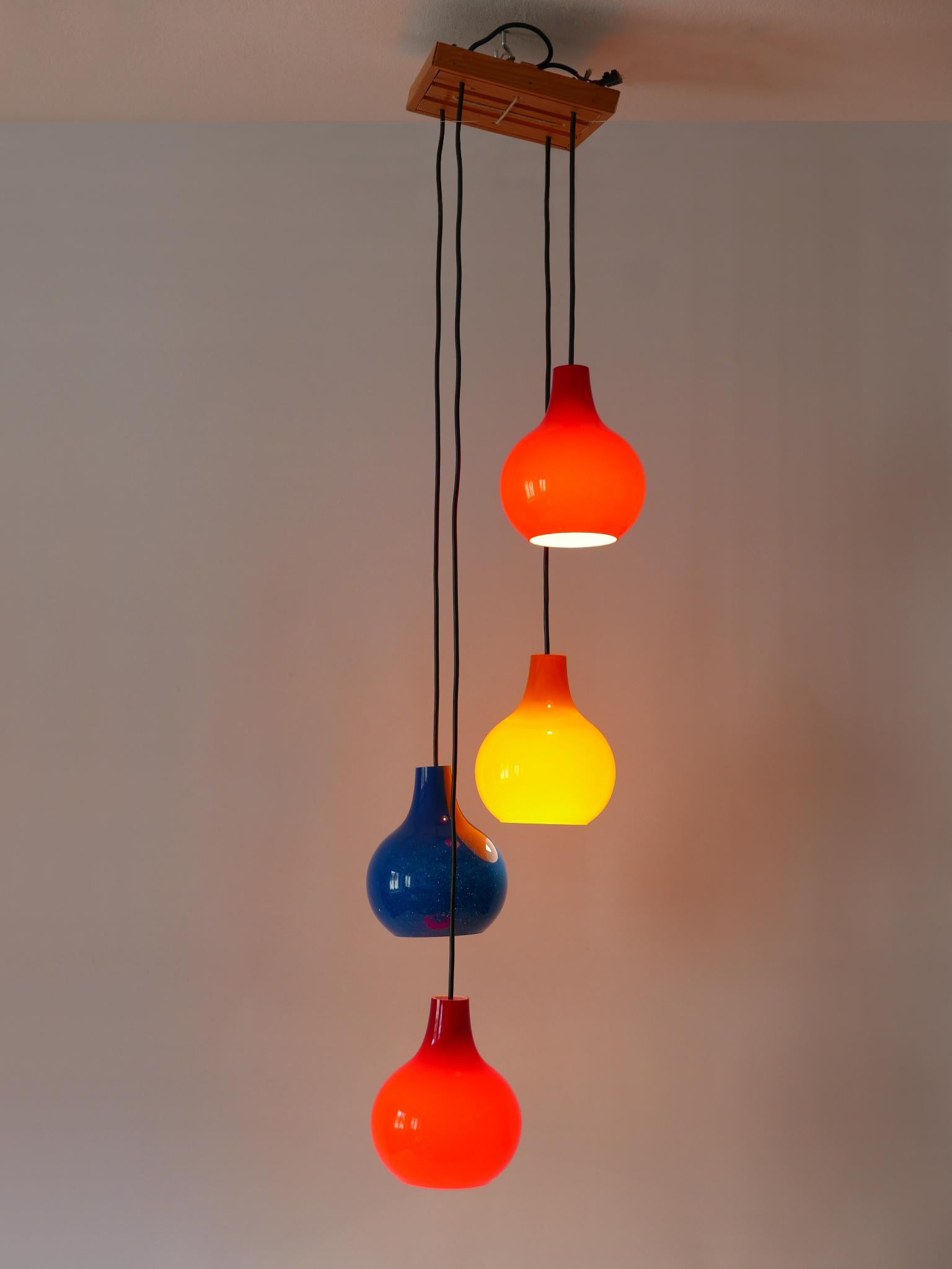 Glass Amazing Four-Flamed Cascading Pendant Lamp by Peill & Putzler Germany 1970s For Sale