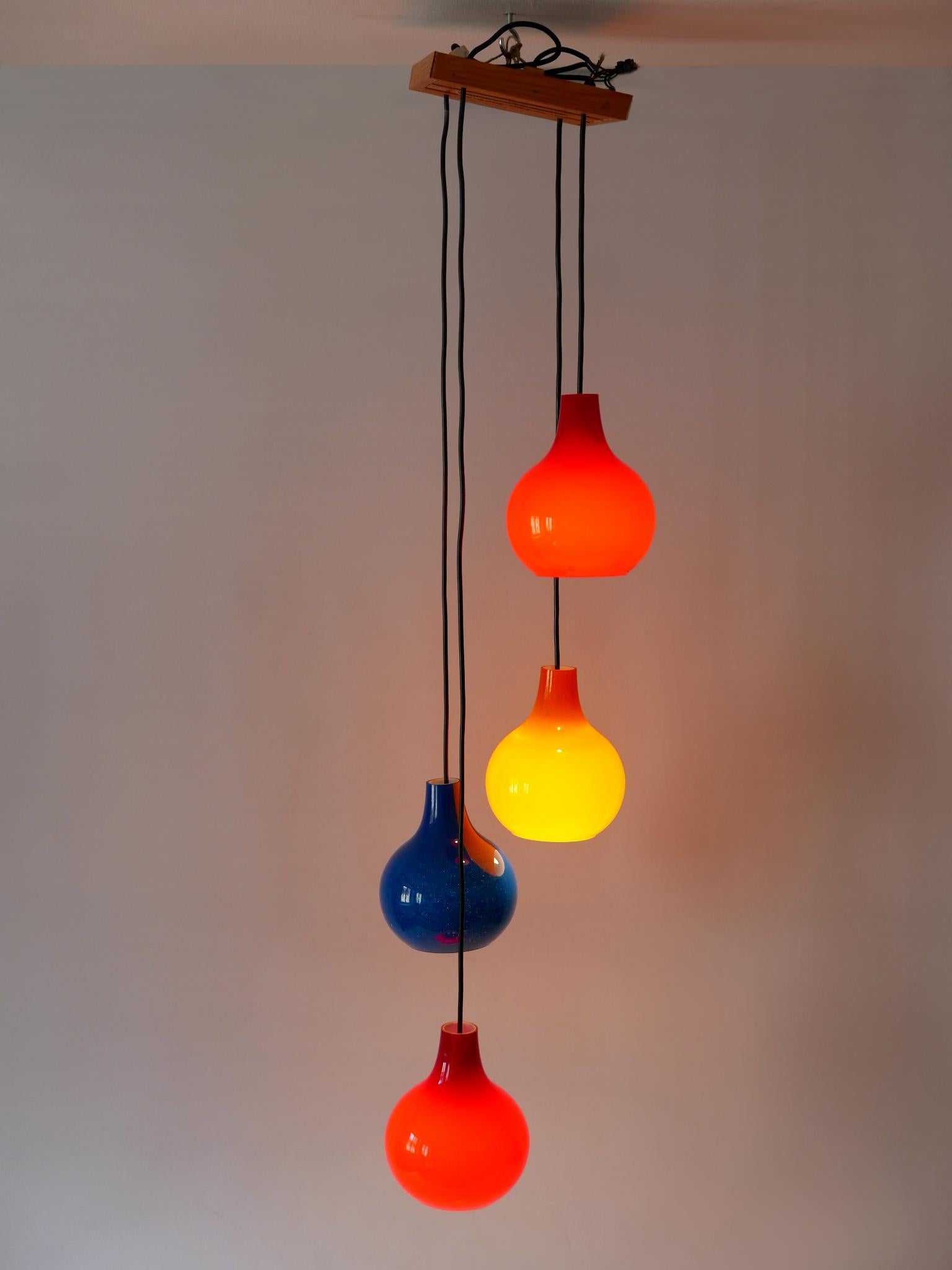 Amazing Four-Flamed Cascading Pendant Lamp by Peill & Putzler Germany 1970s For Sale 2