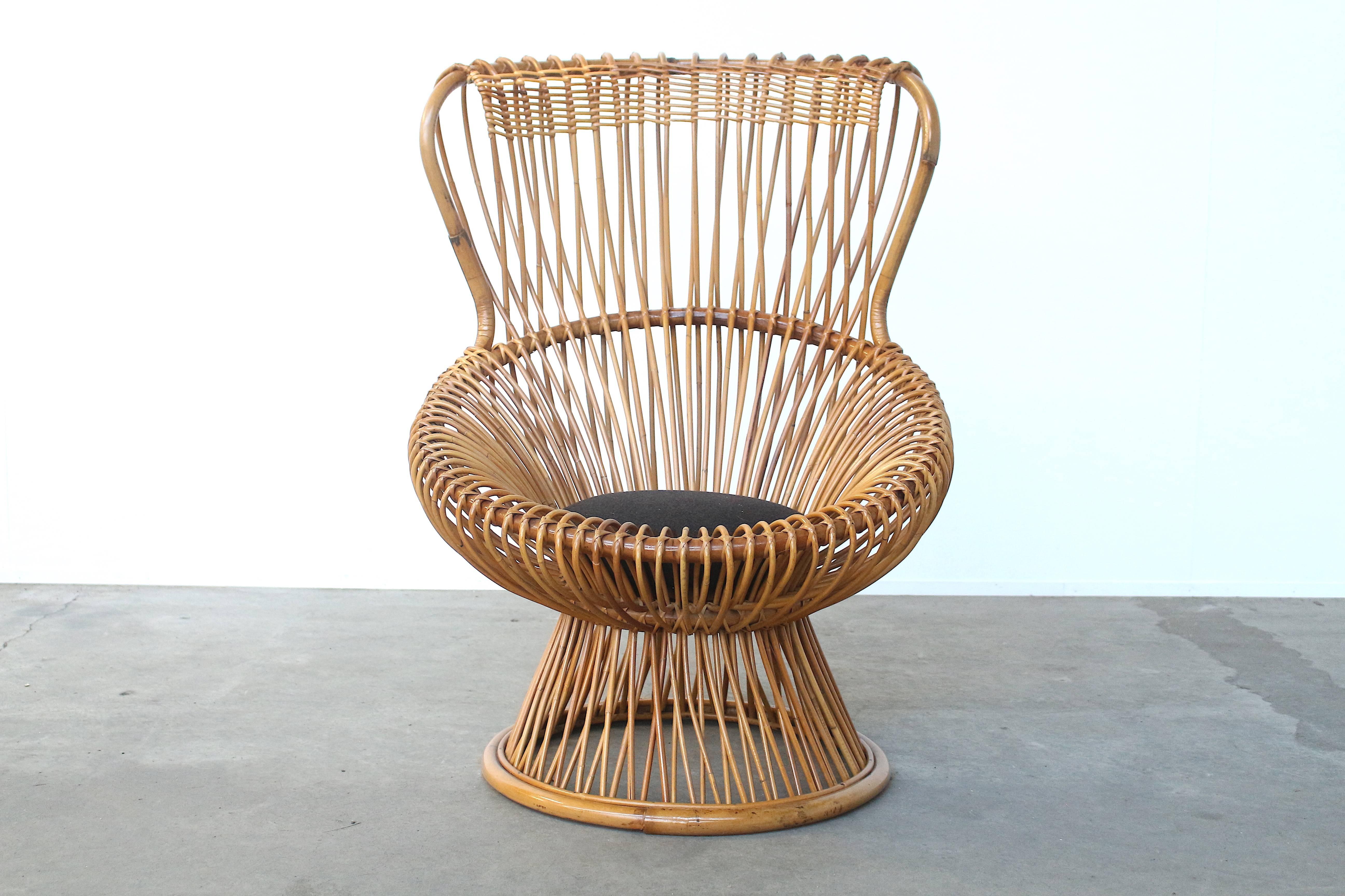 Mid-Century Modern Amazing Franco Albini for Bonacina Wicker Margherita Chair with Original Cushion For Sale