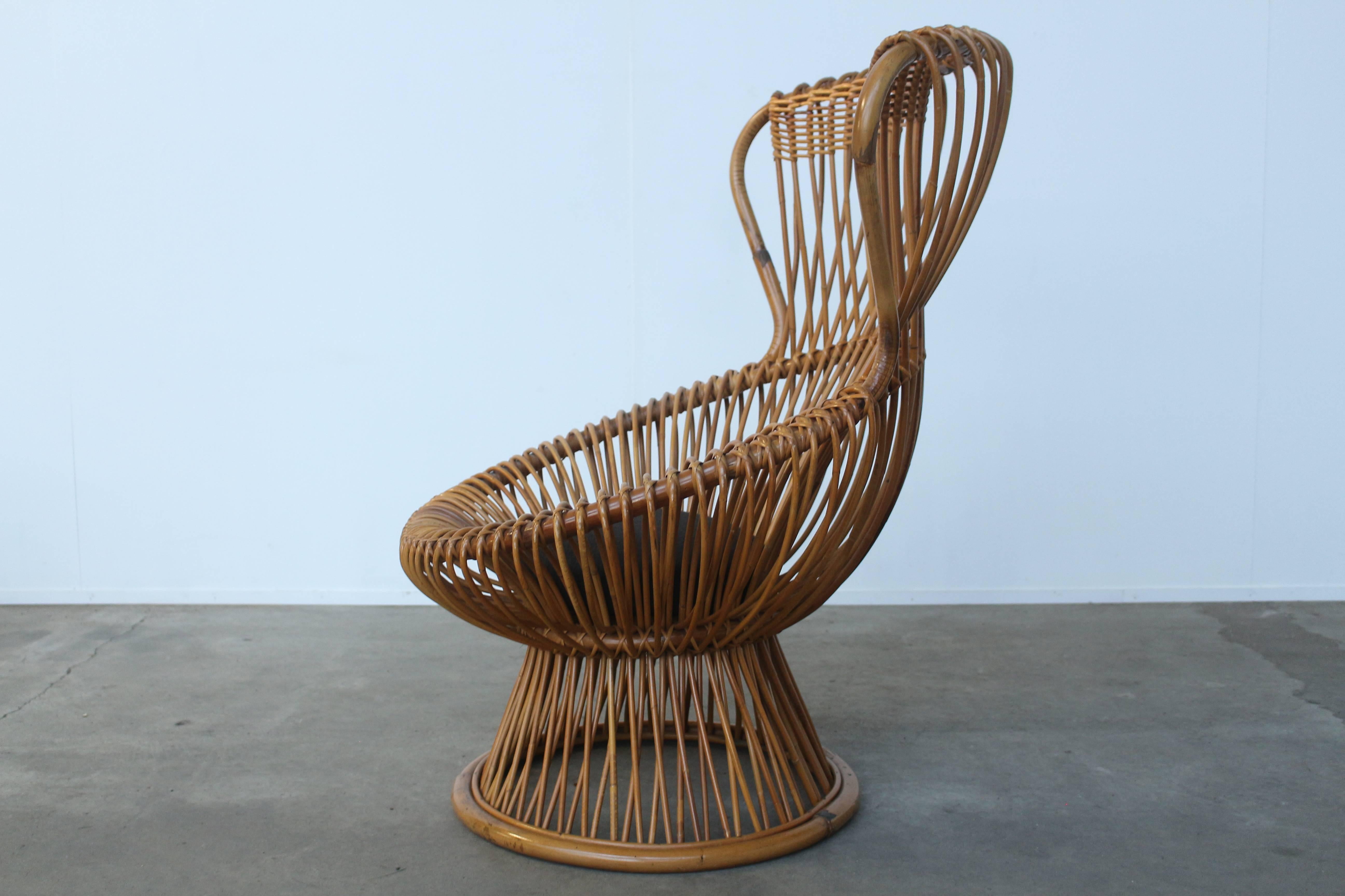 Italian Amazing Franco Albini for Bonacina Wicker Margherita Chair with Original Cushion For Sale