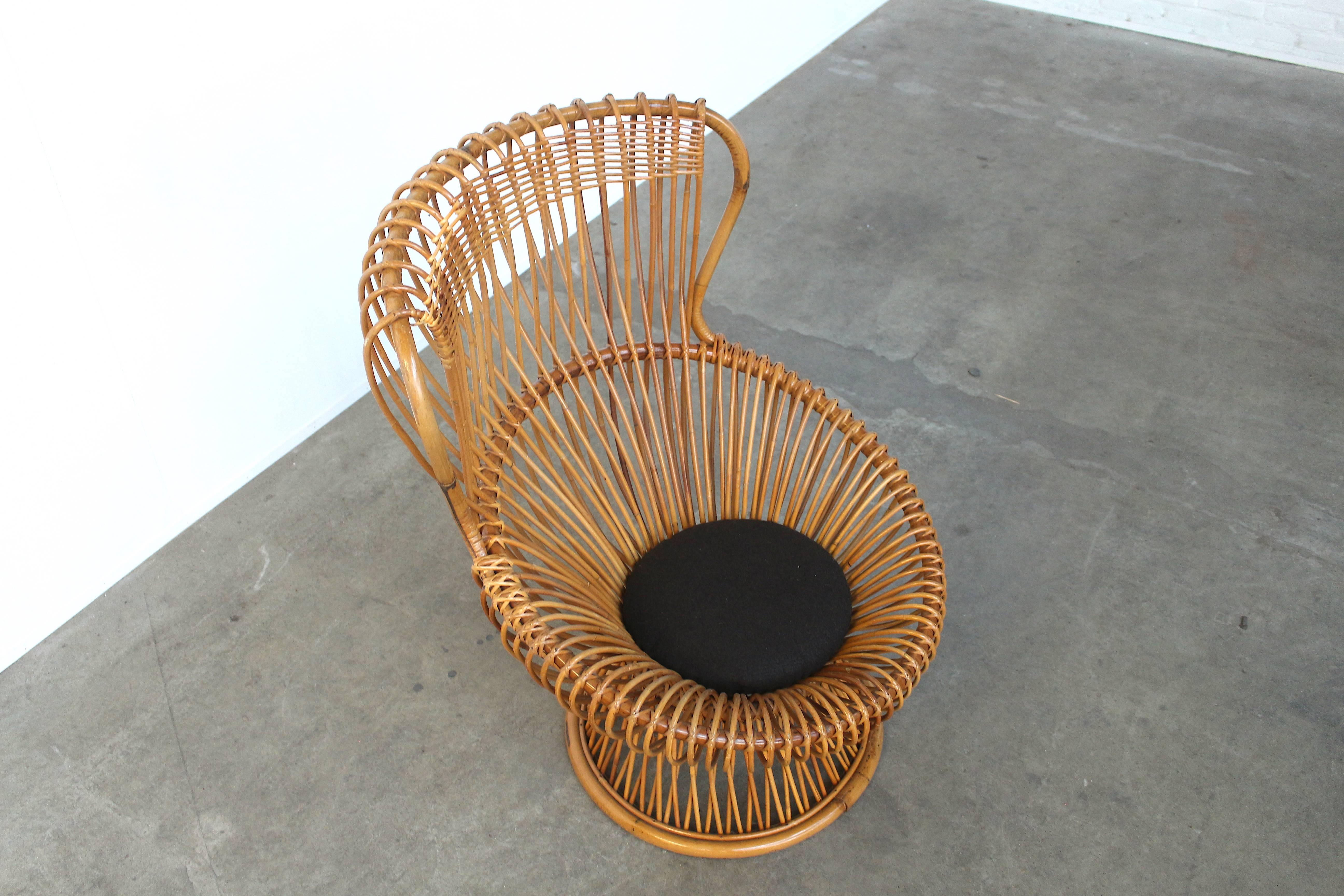Amazing Franco Albini for Bonacina Wicker Margherita Chair with Original Cushion For Sale 1