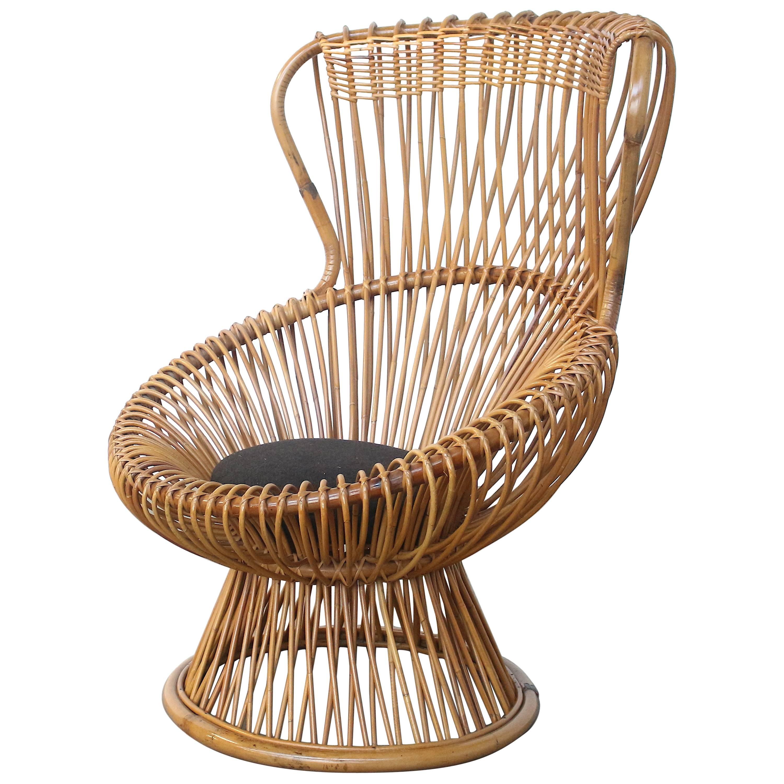 Amazing Franco Albini for Bonacina Wicker Margherita Chair with Original Cushion For Sale