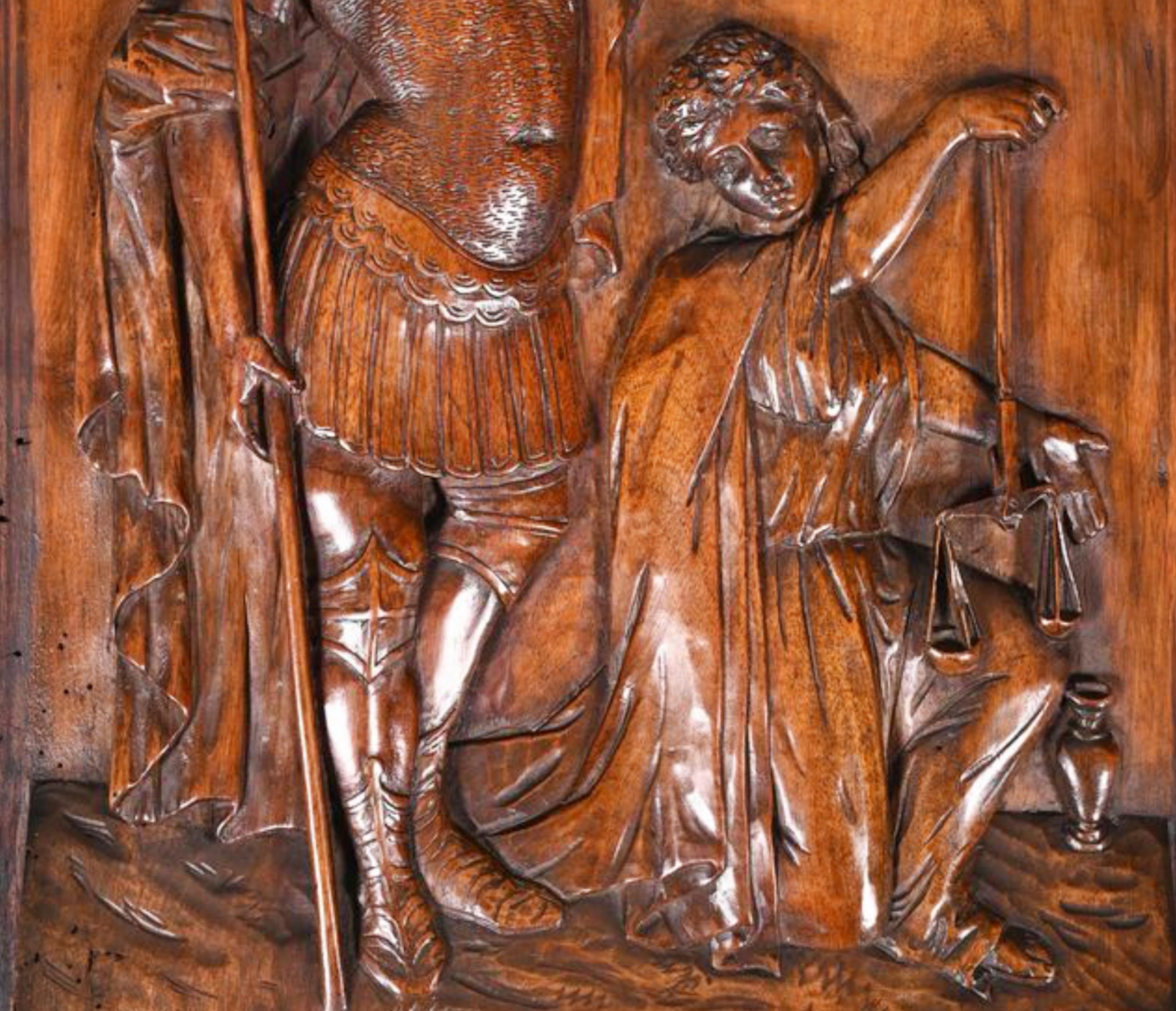 Erstaunlich  Französische ALLEGORICAL PANEL aus Nussbaumholz, 17. Jahrhundert (Handgefertigt) im Angebot