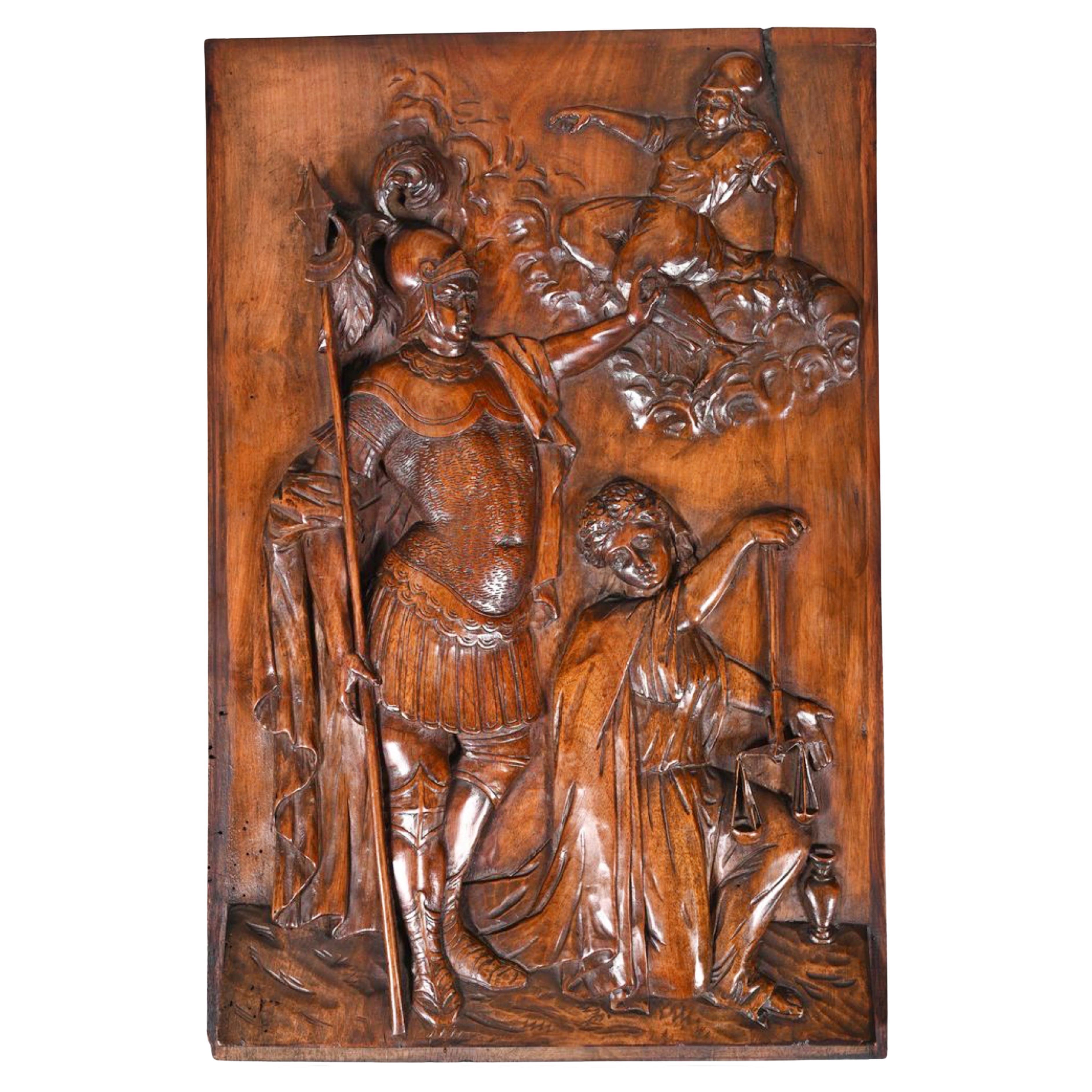 Amazing  French ALLEGORICAL PANEL in walnut 17th Century
