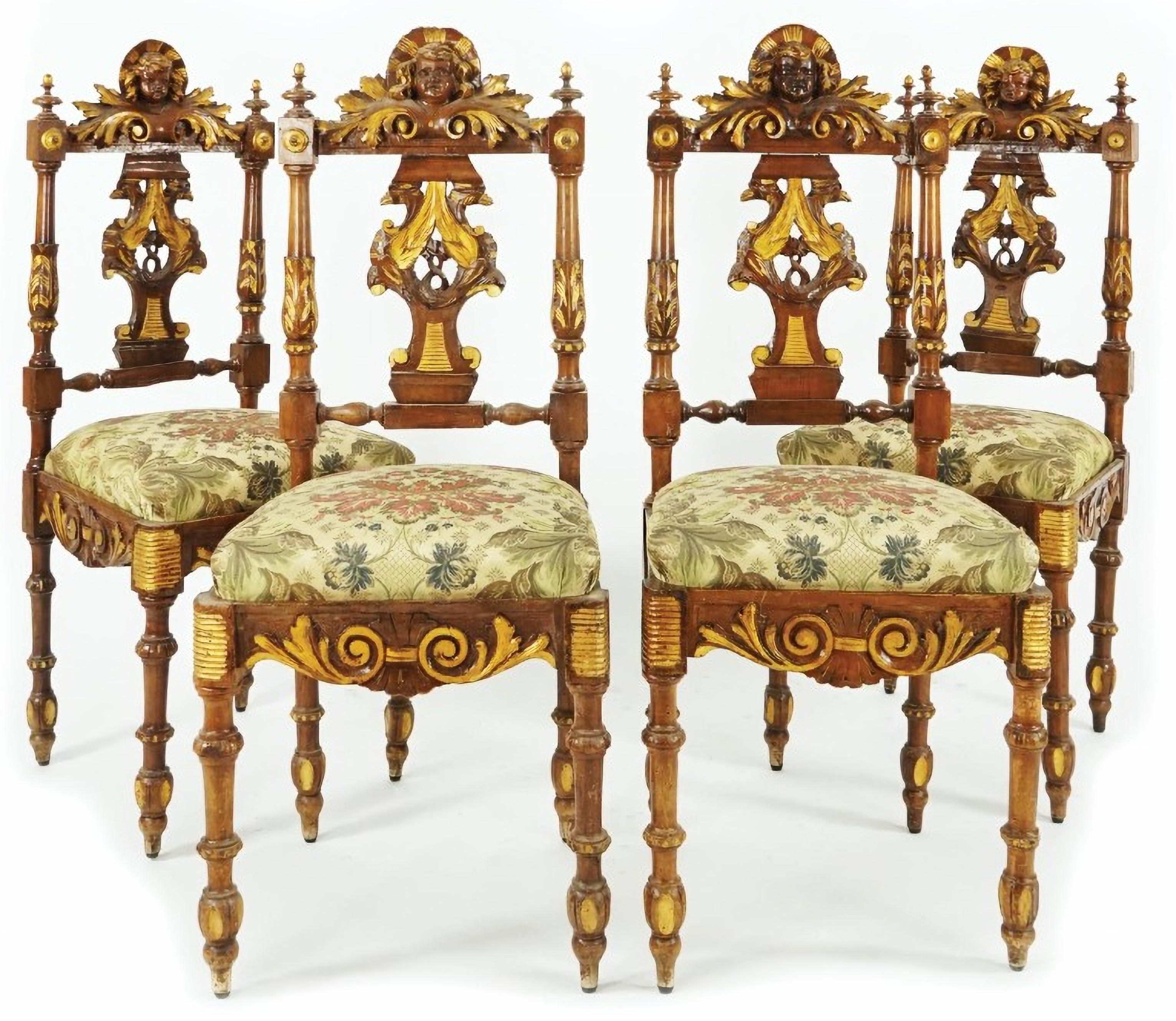 French seating in partially gilded carved walnut, 19th century

Composed of a sofa, a pair of corner armchairs and 4 chairs, 
The sofa 88 x 143 x 54cm., 
The armchairs 80 x 69 x 64cm. each
Very good condition.