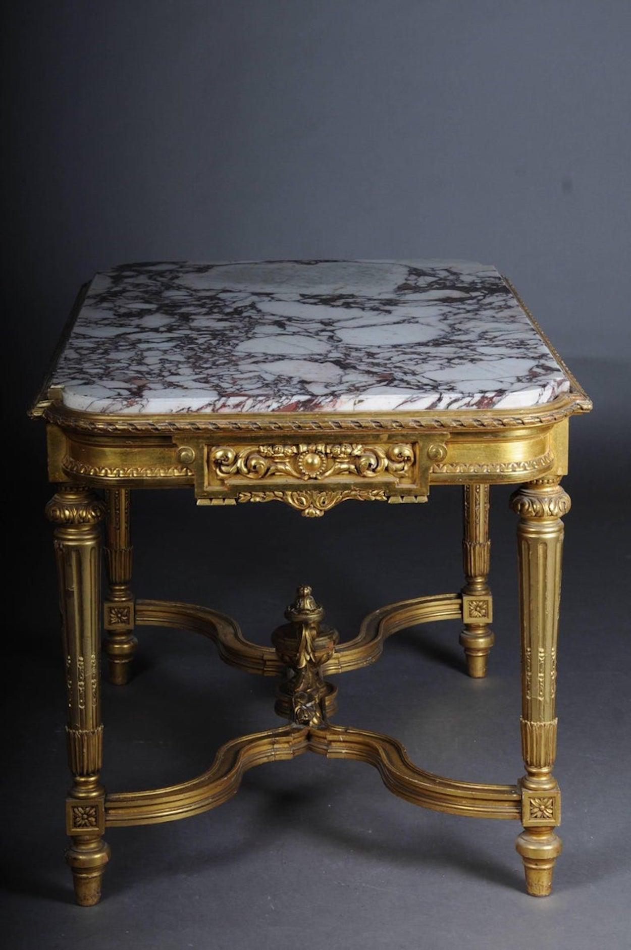 Marble Amazing French Louis XVI Salon Table Gilded, around 1910 For Sale