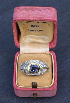 Wunderschöner französischer Vintage-Ring aus 18-karätigem Gold mit 3,85 Karat Diamanten und Saphir, IGI-Zertifikat