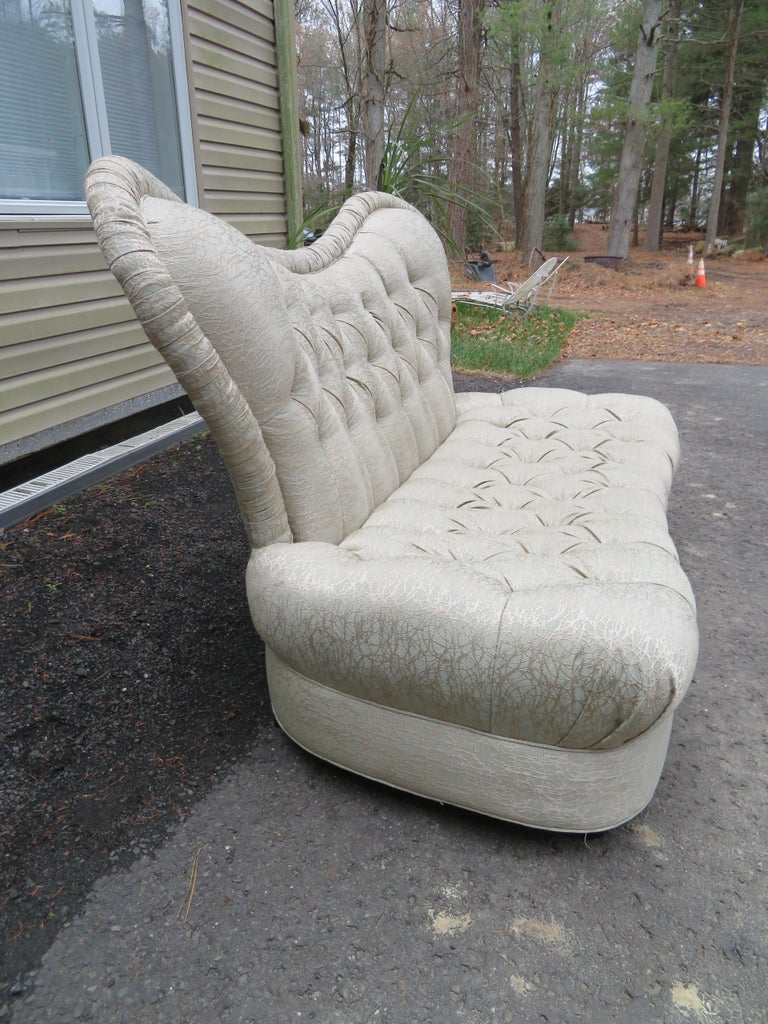Amazing Fun Hollywood Regency Tall Tufted Back Loveseat For Sale at