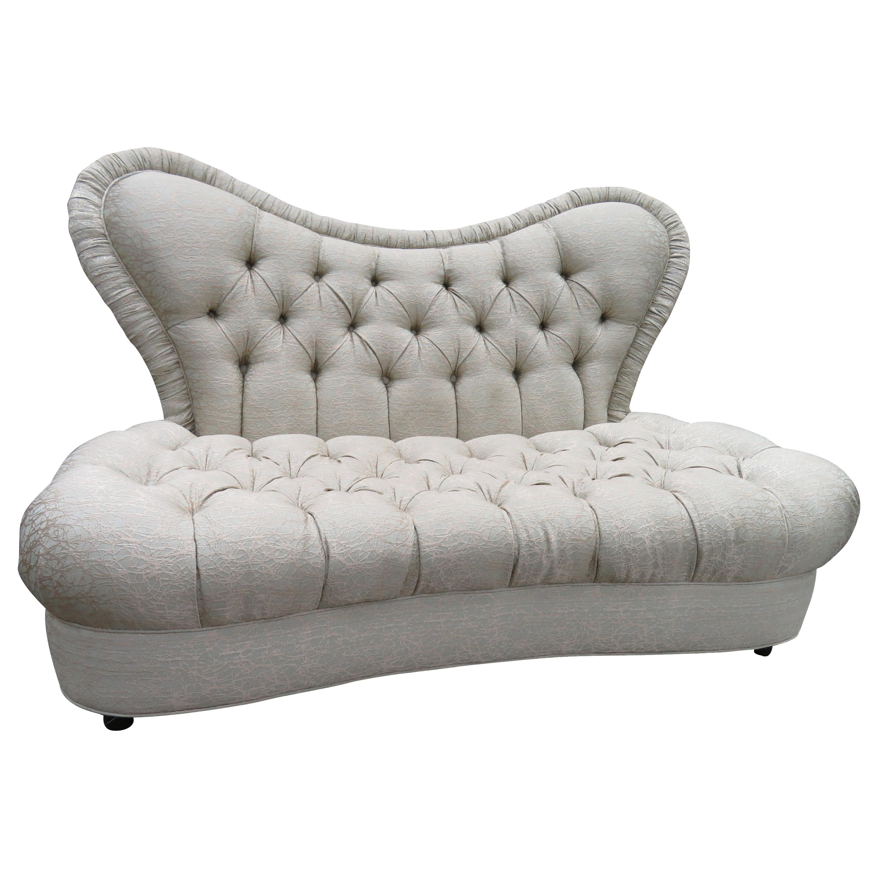 Amazing Fun Hollywood Regency Tall Tufted Back Loveseat For Sale