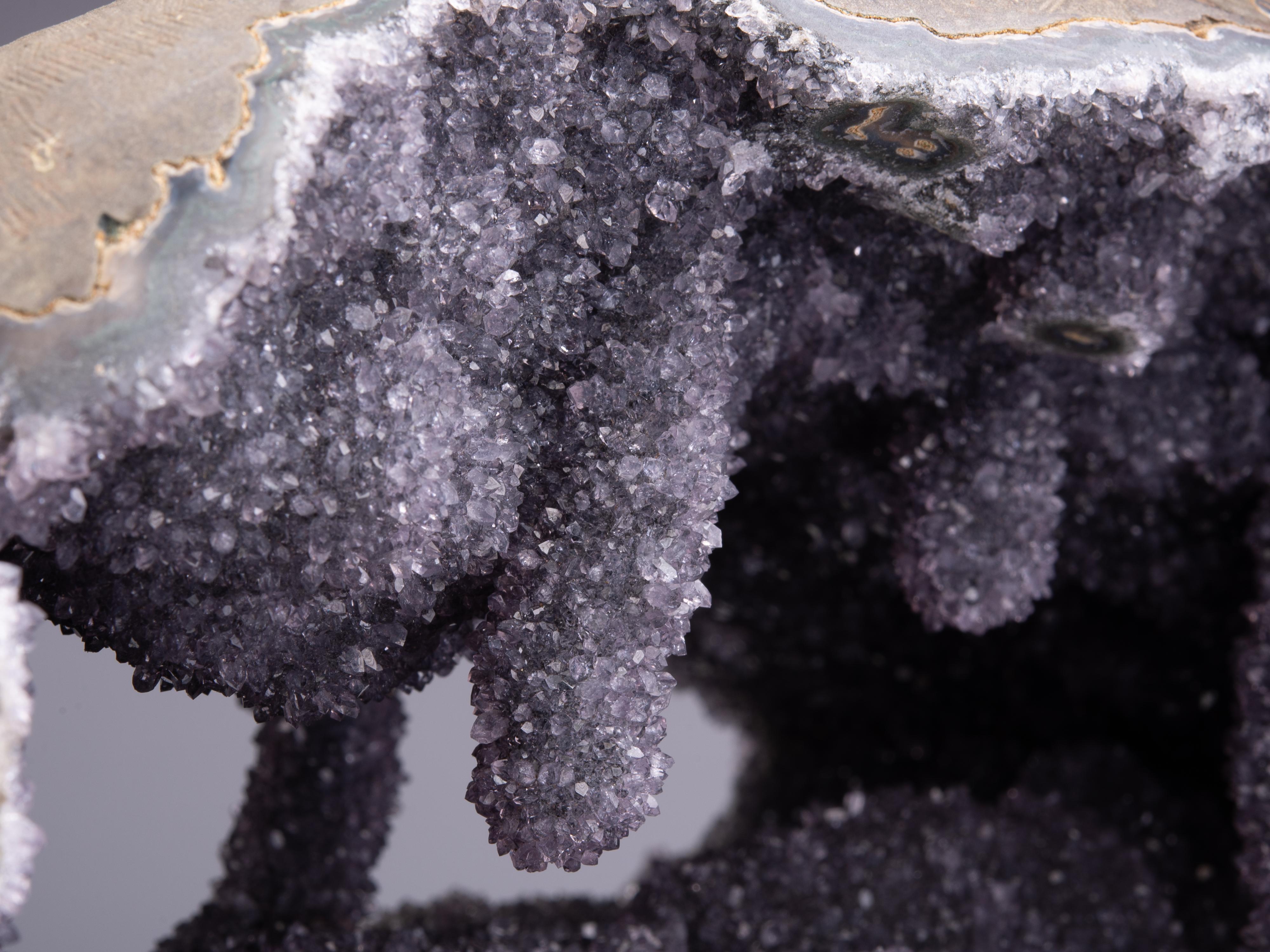 Amazing Geode with Stalactites and Stalagmites with Amethyst and Grey Druze For Sale 3