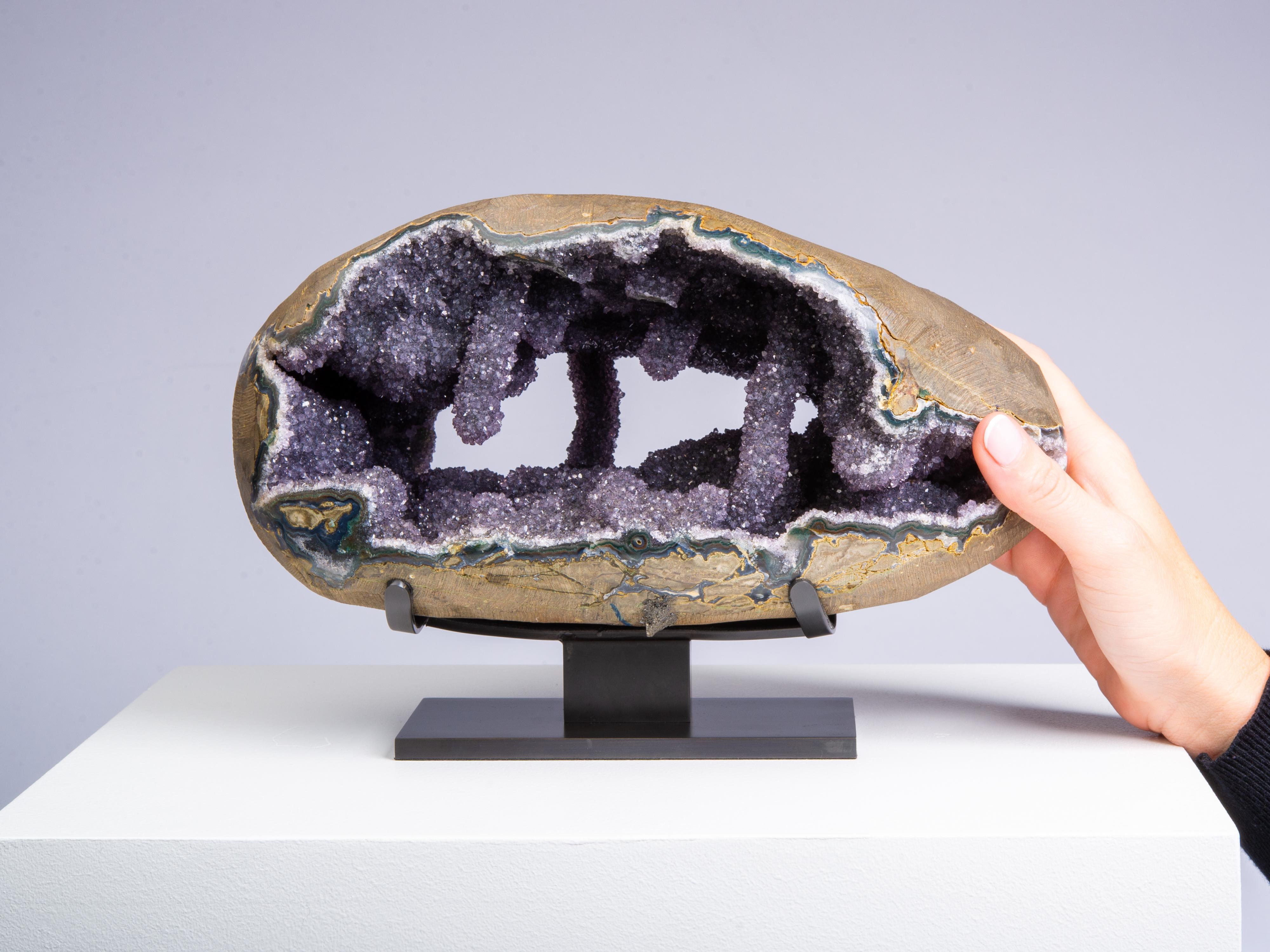 18th Century and Earlier Amazing Geode with Stalactites and Stalagmites with Amethyst and Grey Druze For Sale