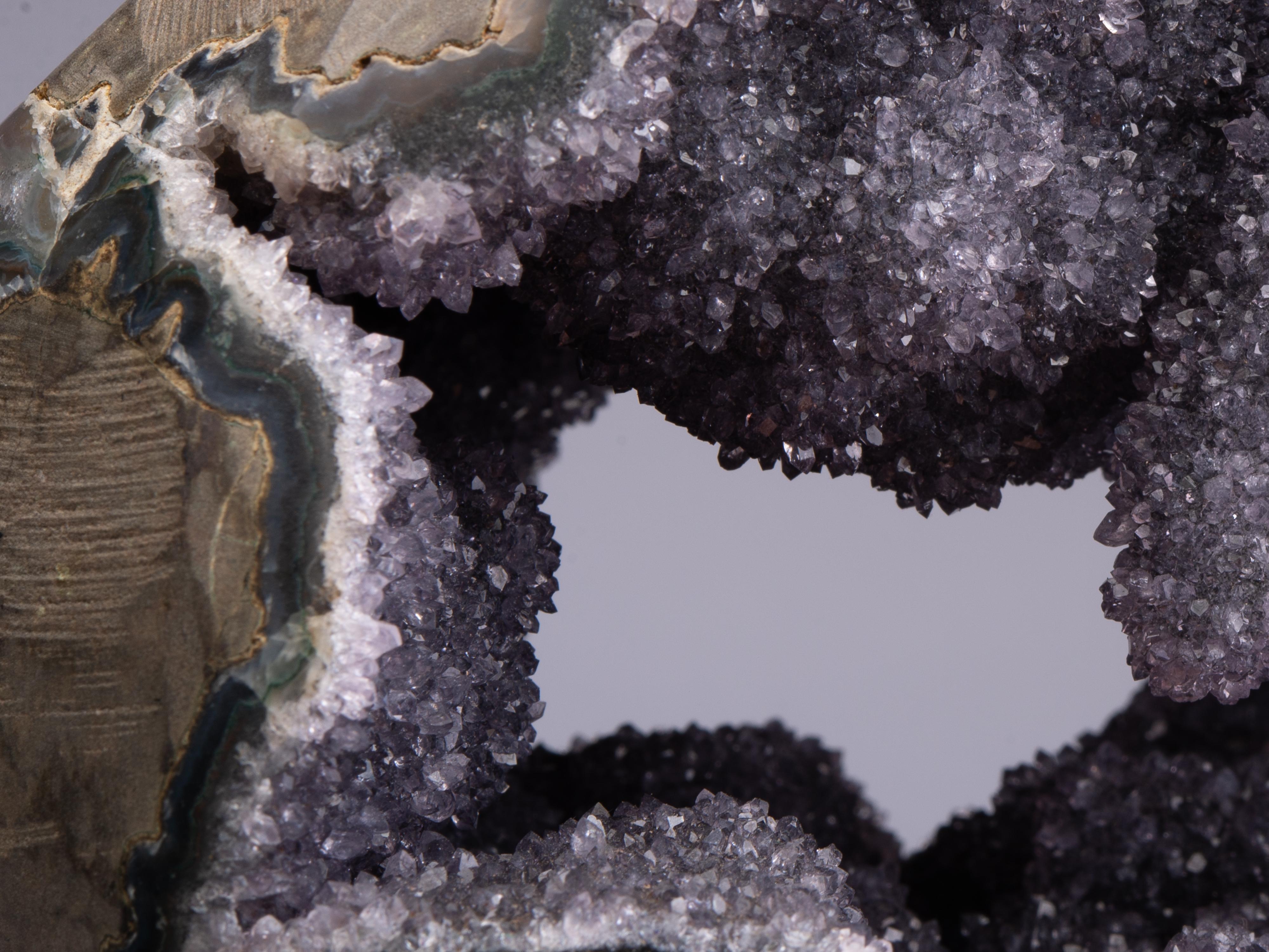 Amazing Geode with Stalactites and Stalagmites with Amethyst and Grey Druze For Sale 5