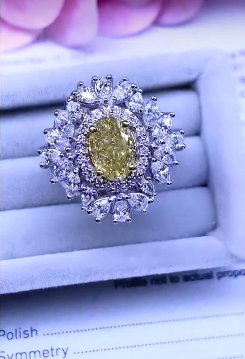 Außergewöhnlich Gia zertifizierter Fancy 2,04 Karat und Diamanten auf Ring  (Ovalschliff) im Angebot