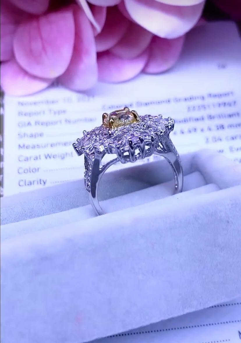 Amazing Gia Certified Fancy 2.04 Carats and Diamonds on Ring  For Sale 1